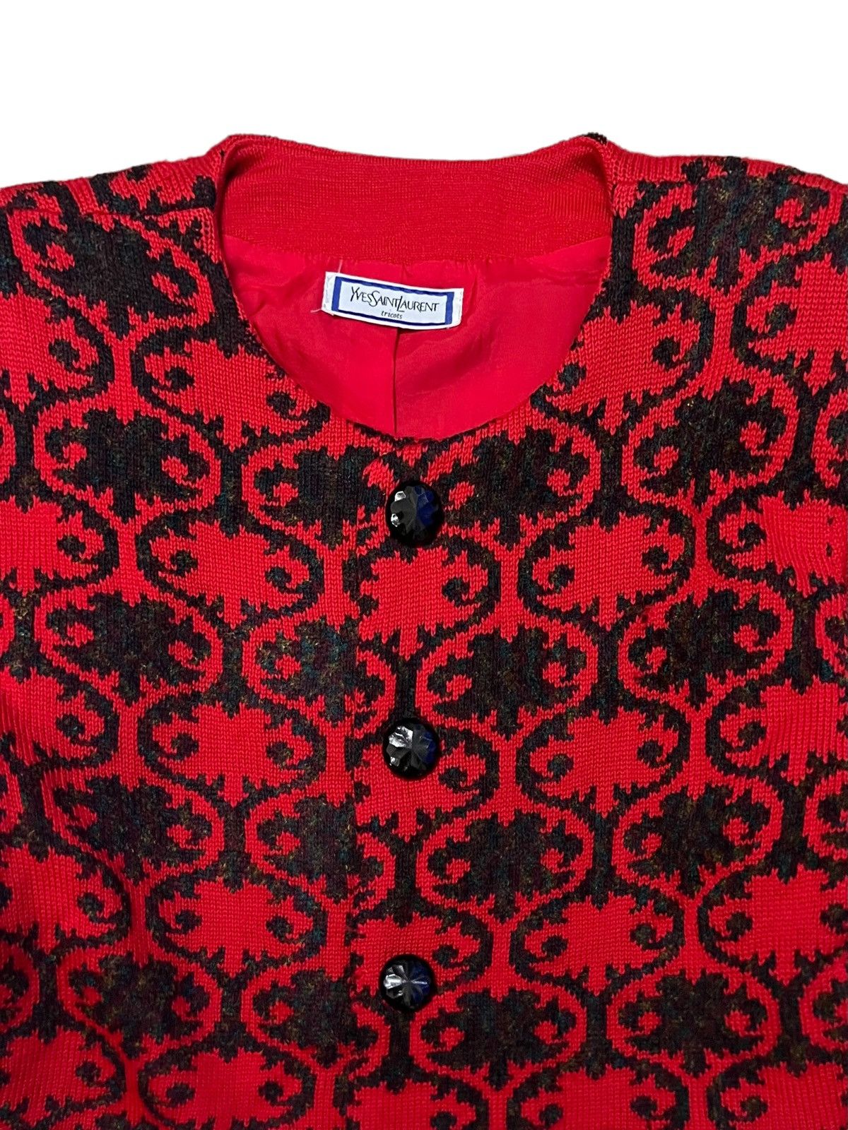 Vintage × Yves Saint Laurent VTG YVES SAINT LAURENT TRICOT HOUNDSTOOTH FLORA CARDIGAN Size S / US 4 / IT 40 - 4 Thumbnail