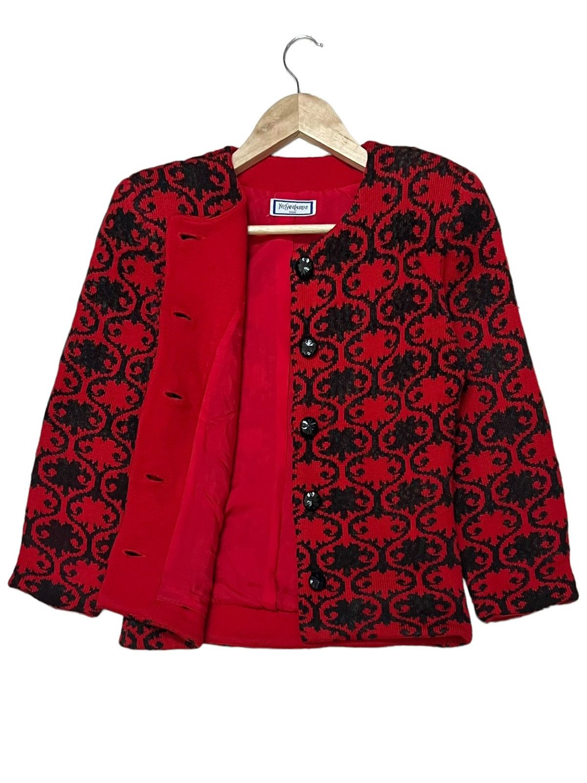 Vintage × Yves Saint Laurent VTG YVES SAINT LAURENT TRICOT HOUNDSTOOTH FLORA CARDIGAN Size S / US 4 / IT 40 - 1 Thumbnail