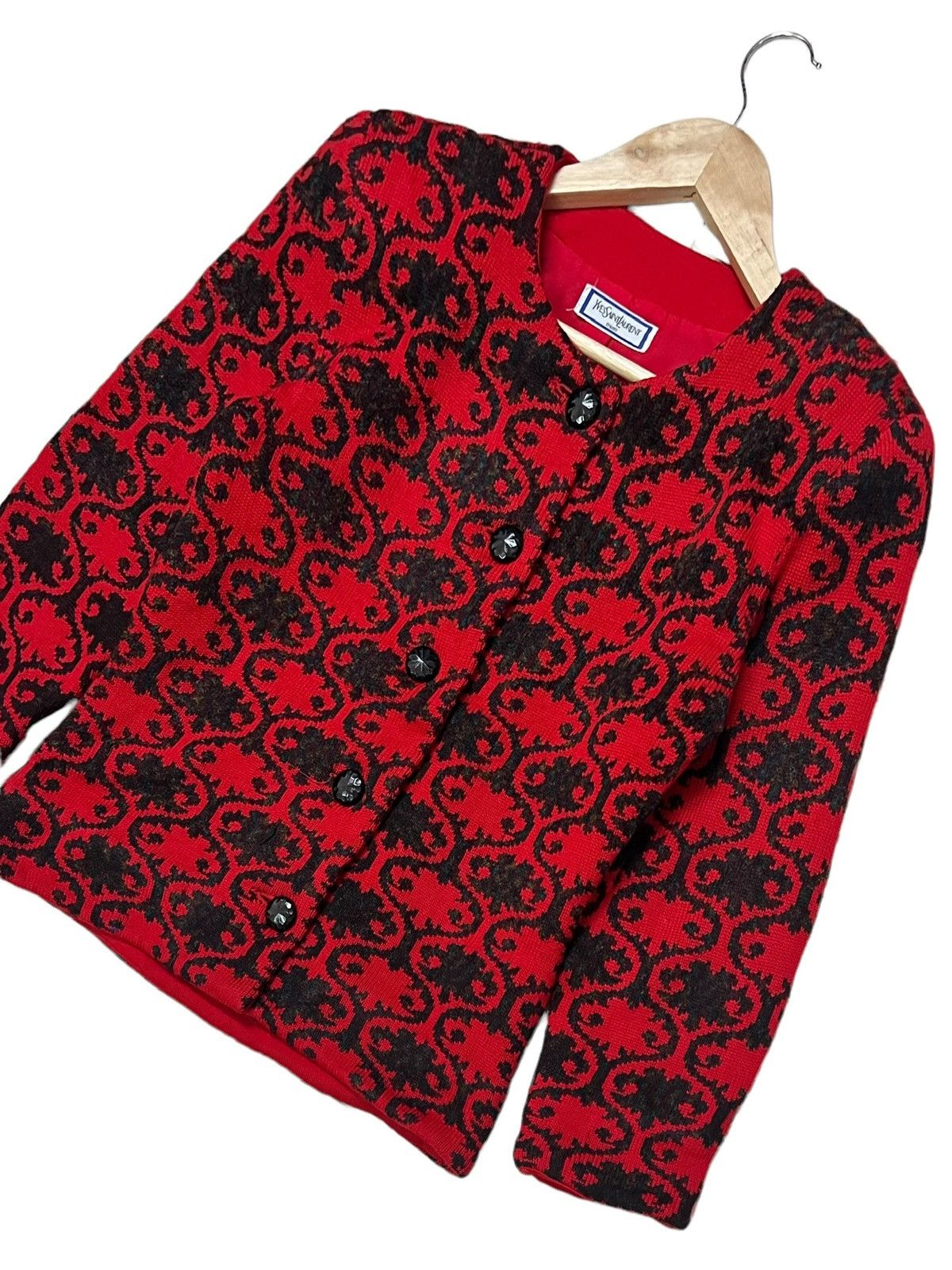 Vintage × Yves Saint Laurent VTG YVES SAINT LAURENT TRICOT HOUNDSTOOTH FLORA CARDIGAN Size S / US 4 / IT 40 - 7 Thumbnail