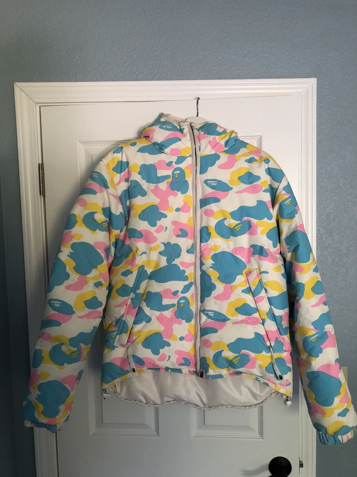 image of Bape Cotton Candy Down Jacket in White, Men's (Size Medium)