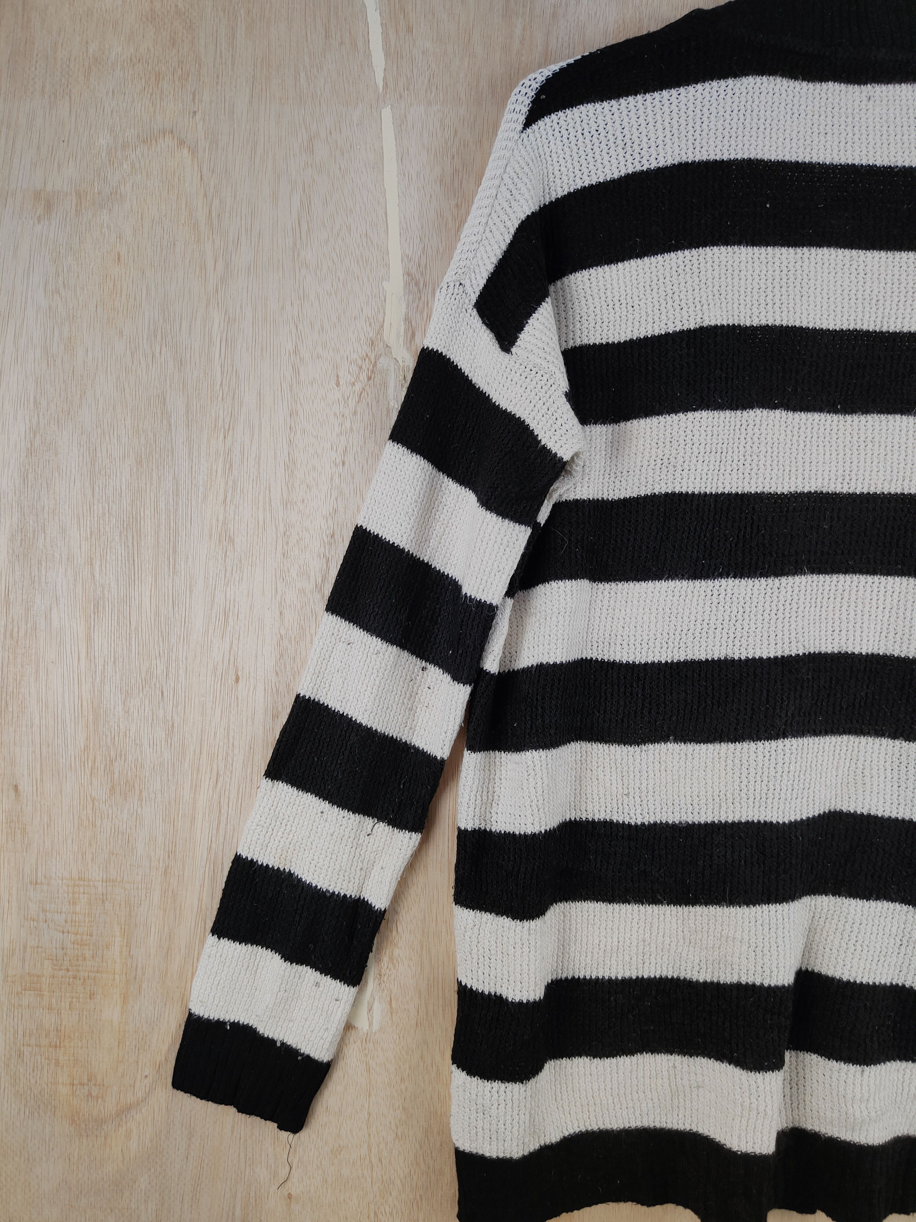 Japanese Brand × Solid and Striped Forever 21 Black/White stripe like cobain Cardigan #S307 Size US M / EU 48-50 / 2 - 6 Thumbnail