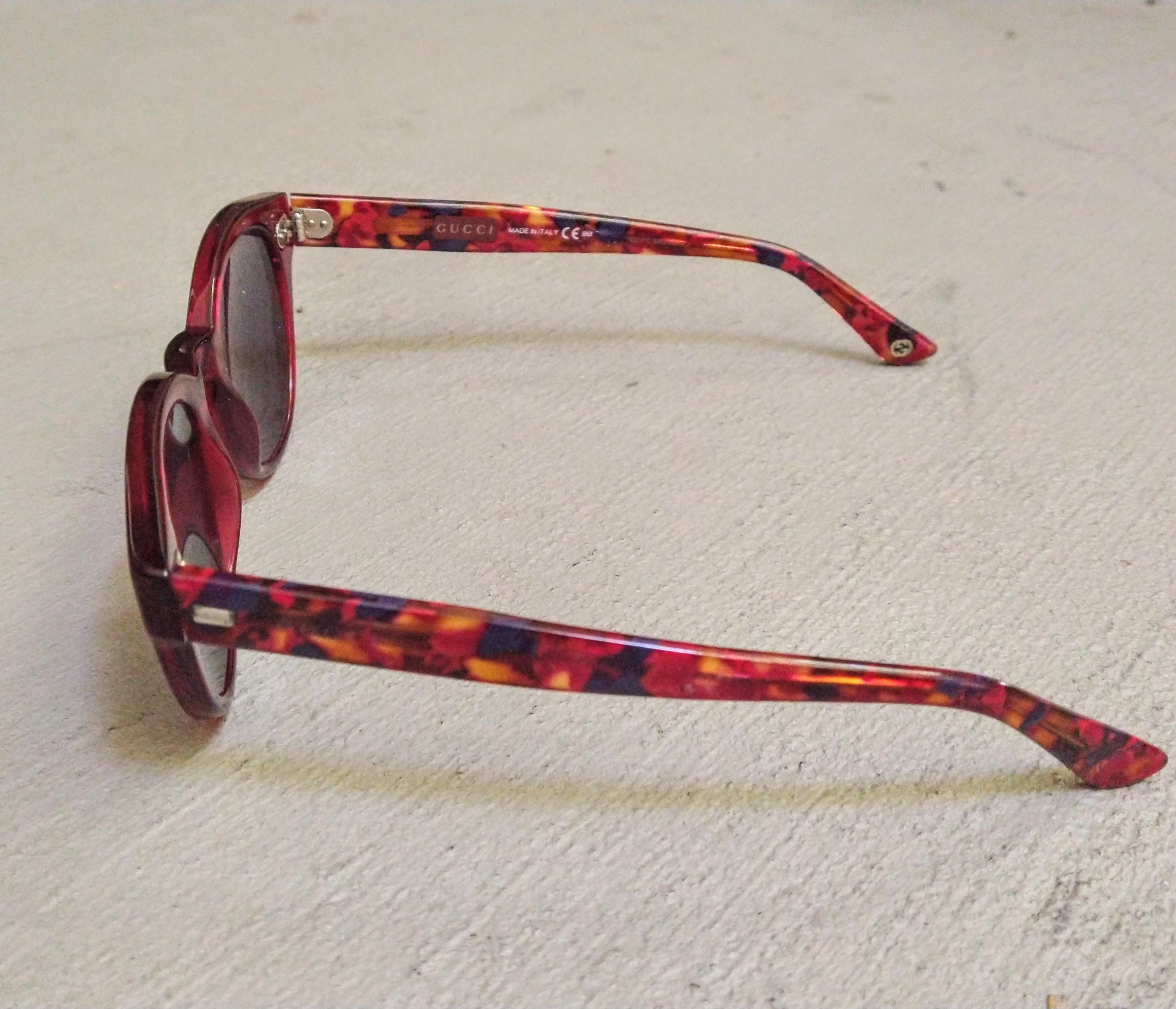 Gucci Gucci Sunglasses GG3746 Red Havana Tortoise Blue Lens Size ONE SIZE - 4 Thumbnail