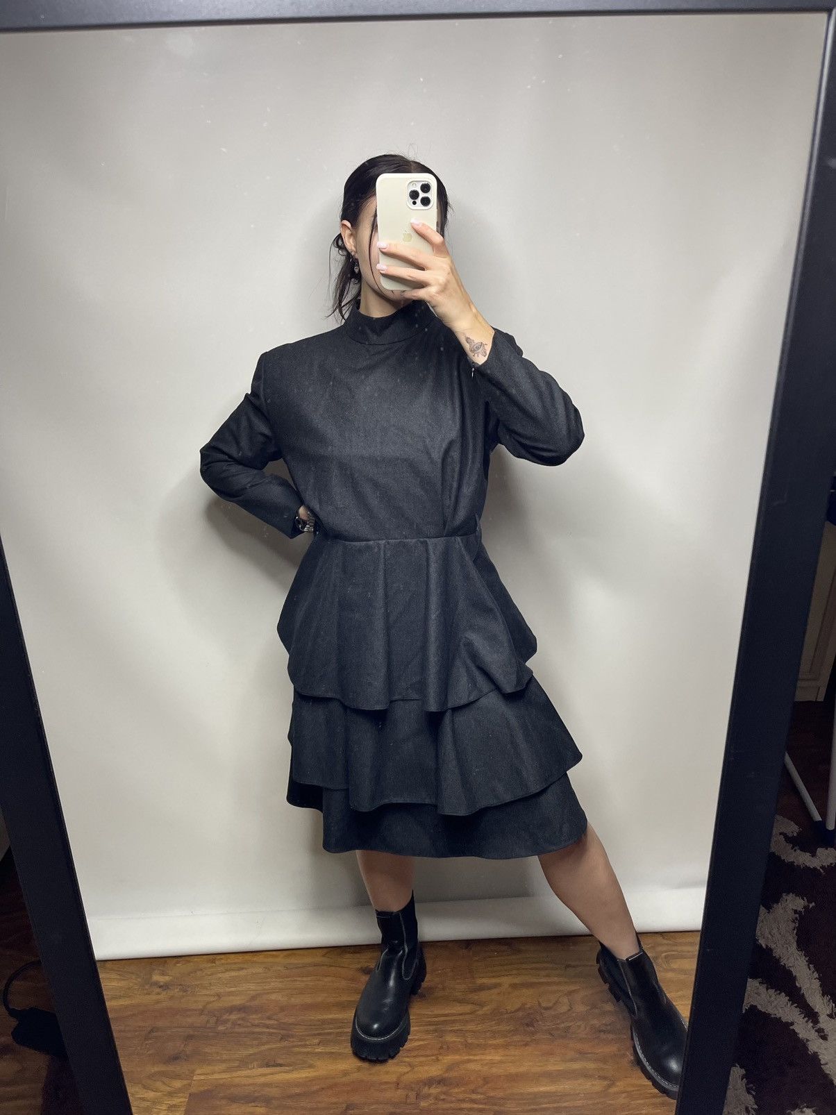 Balenciaga Vintage Balenciaga Tiered Peplum High Neck Midi Dress Size M / US 6-8 / IT 42-44 - 3 Thumbnail