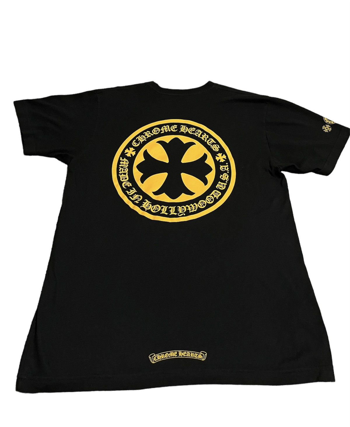 Chrome Hearts L Chrome Hearts Gold Cross Plus Logo Black Shirt Yellow