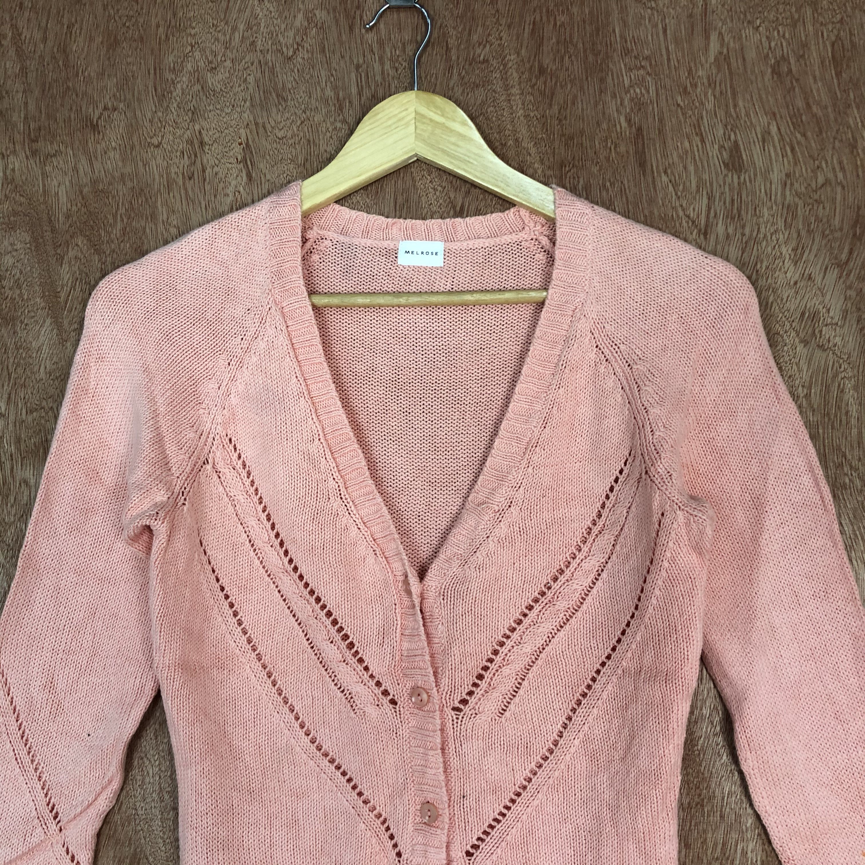Japanese Brand Melrose Pink Shag Shaggy Cardigan knitwear thin #c471 Size S / US 4 / IT 40 - 3 Thumbnail