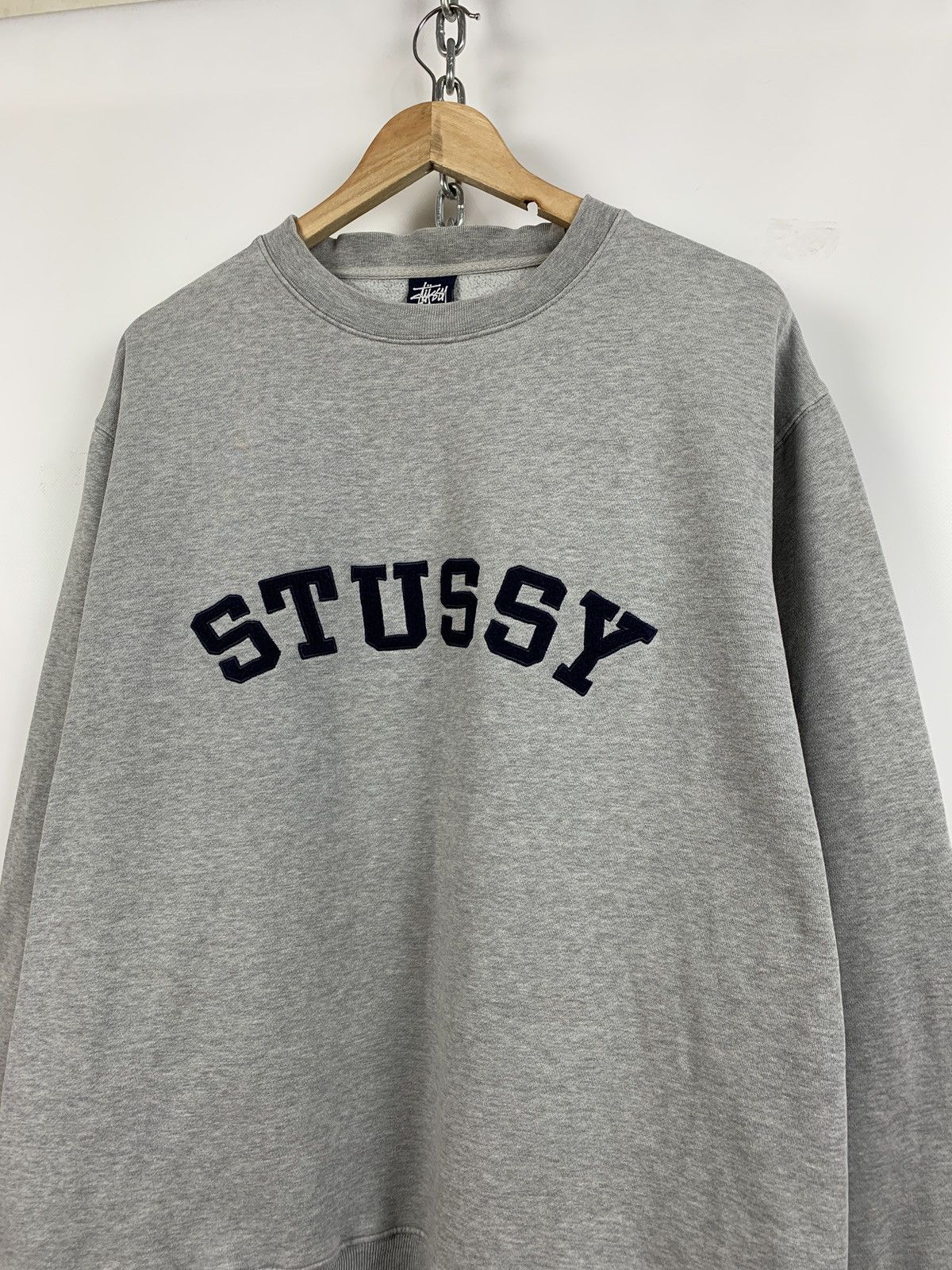 90s Vintage Stussy Embroidered Logo Crewneck Grey Sweatshirt