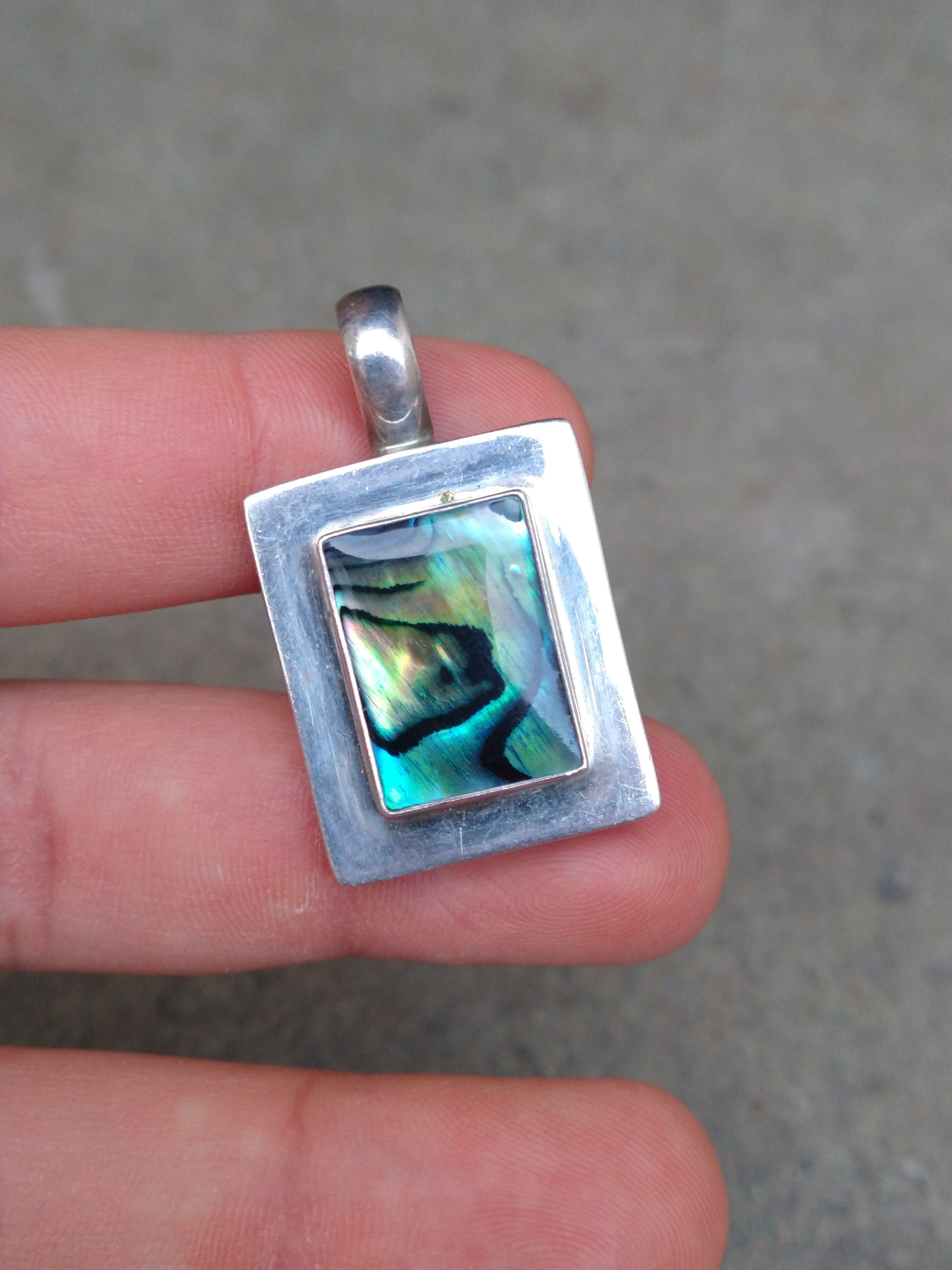 Other Vintage Sterling Silver Pendant Necklace Abalone Modern Size ONE SIZE - 11 Thumbnail