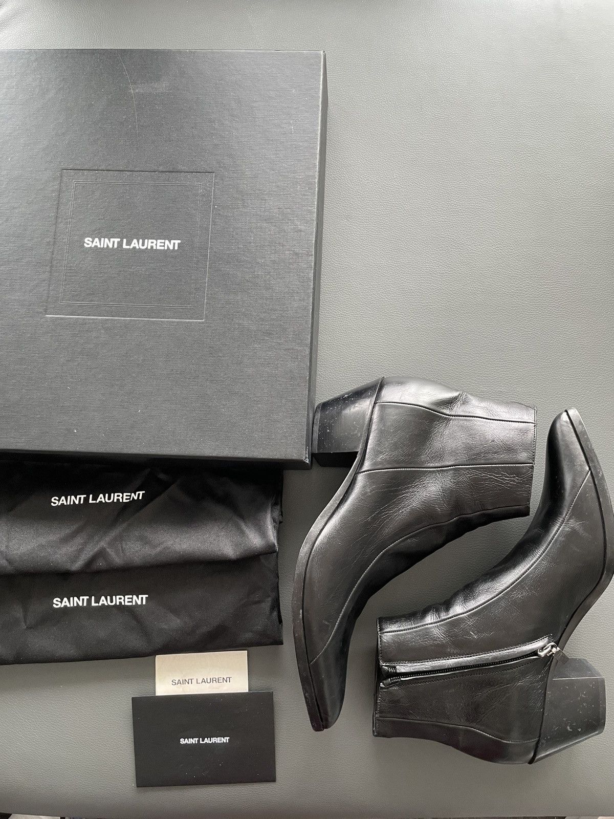 Hedi Slimane × Saint Laurent Paris × Yves Saint Laurent $1,350 Super Rare BrandNew Distressed FINN 60 Leather Boots Size US 7 / EU 40 - 24 Thumbnail