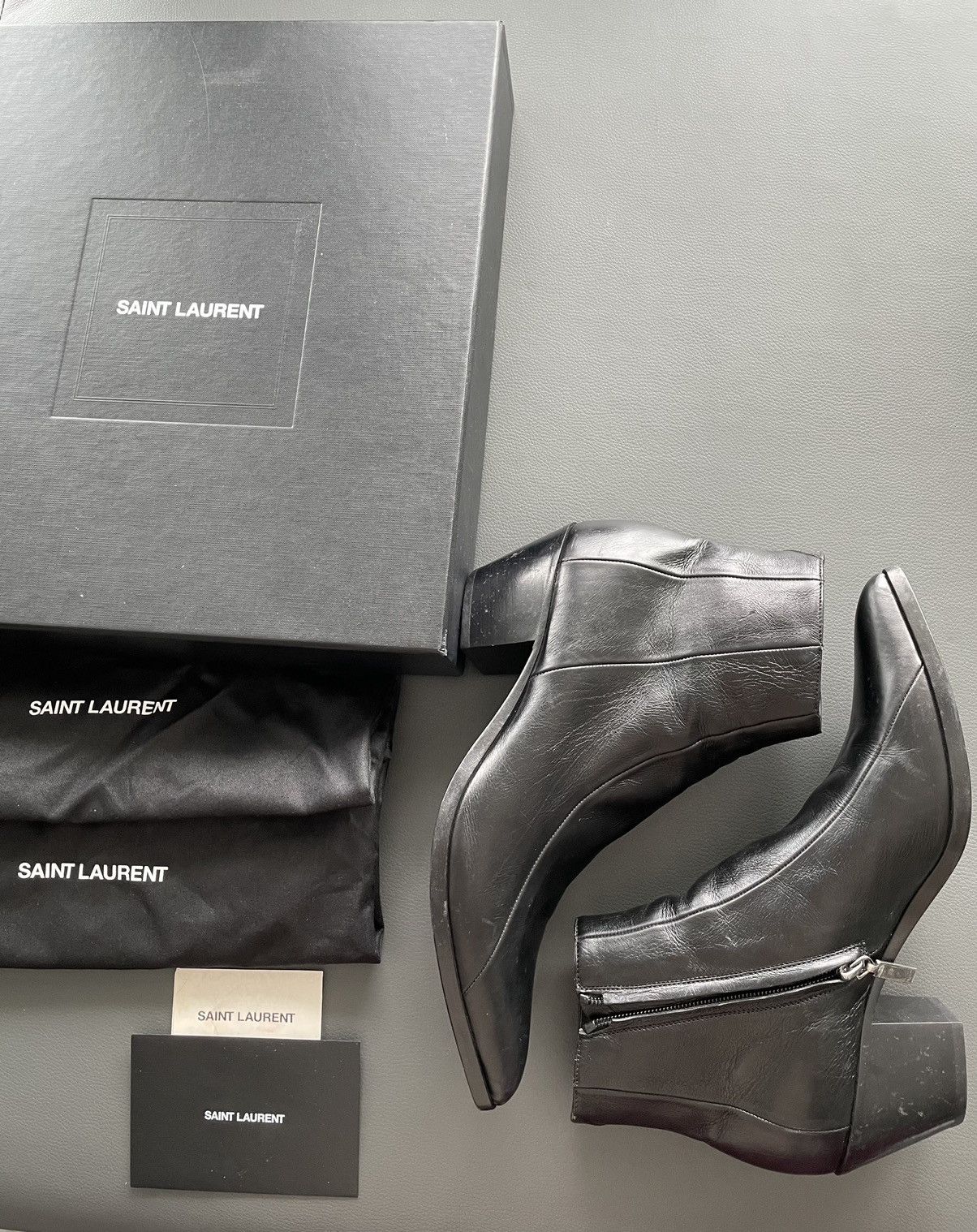 Hedi Slimane × Saint Laurent Paris × Yves Saint Laurent $1,350 Super Rare BrandNew Distressed FINN 60 Leather Boots Size US 7 / EU 40 - 20 Thumbnail