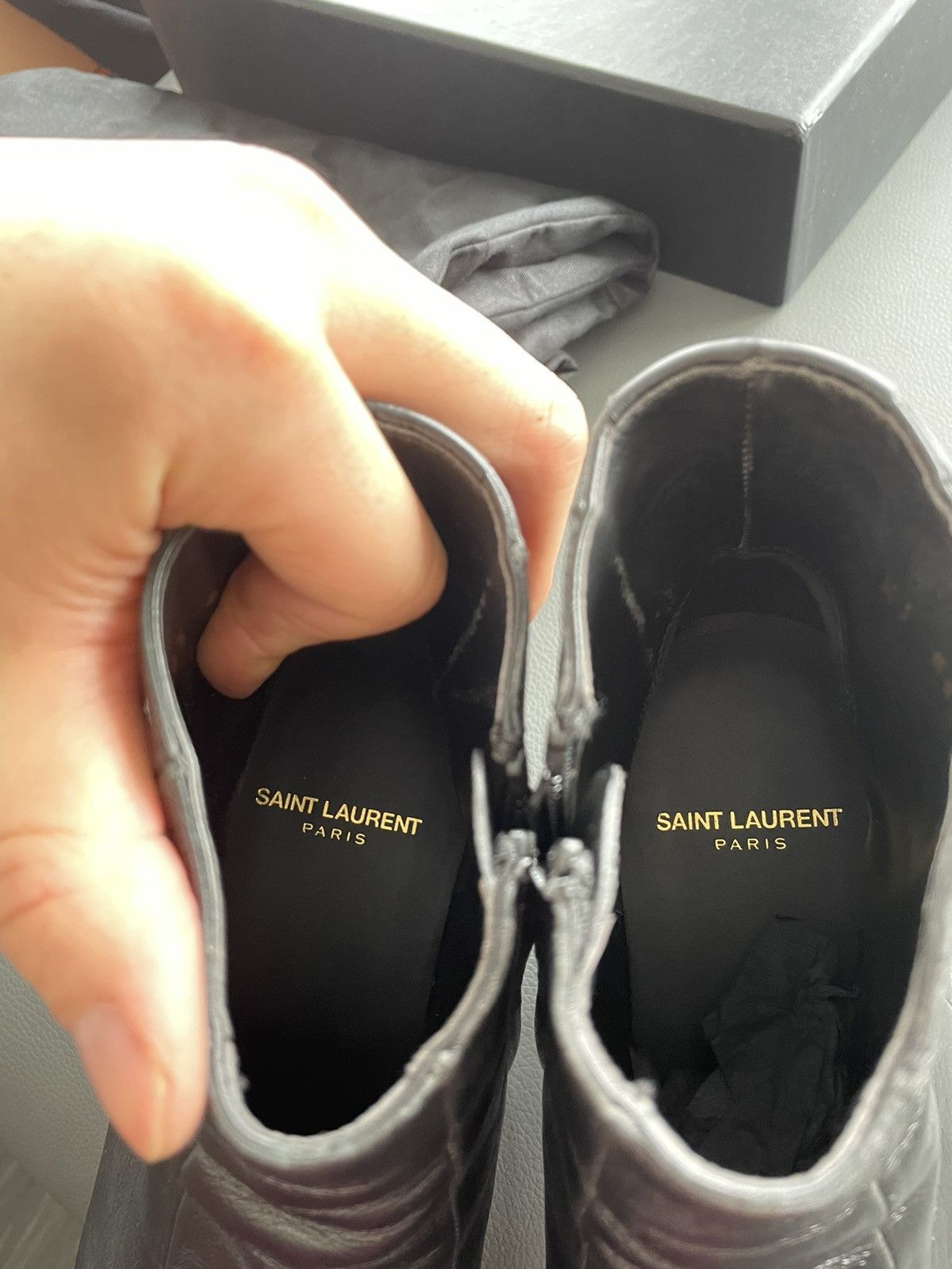 Hedi Slimane × Saint Laurent Paris × Yves Saint Laurent $1,350 Super Rare BrandNew Distressed FINN 60 Leather Boots Size US 7 / EU 40 - 25 Thumbnail
