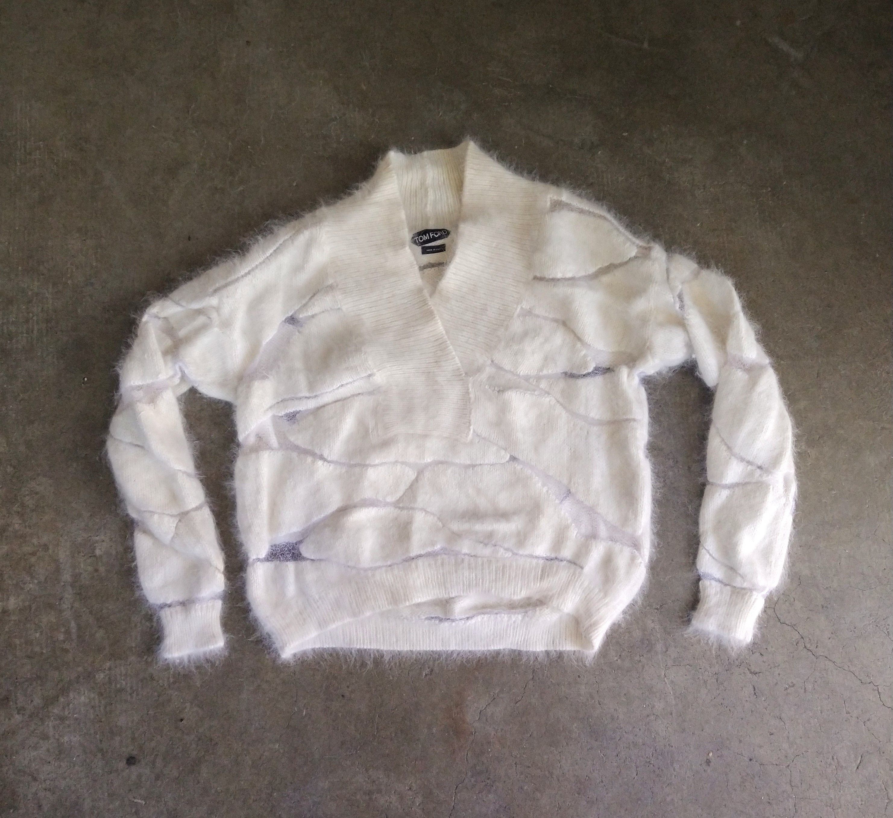 Tom Ford Women's Tom Ford Sweater Angora Deep V Neck White Rabbit Size S / US 4 / IT 40 - 1 Thumbnail