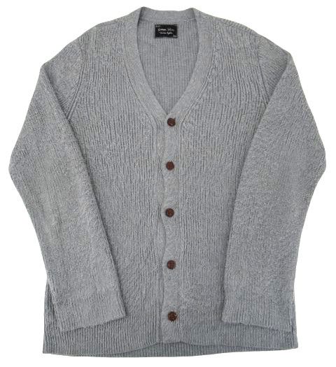 Sweater Gray Plain Acrylic Knit Cardigan