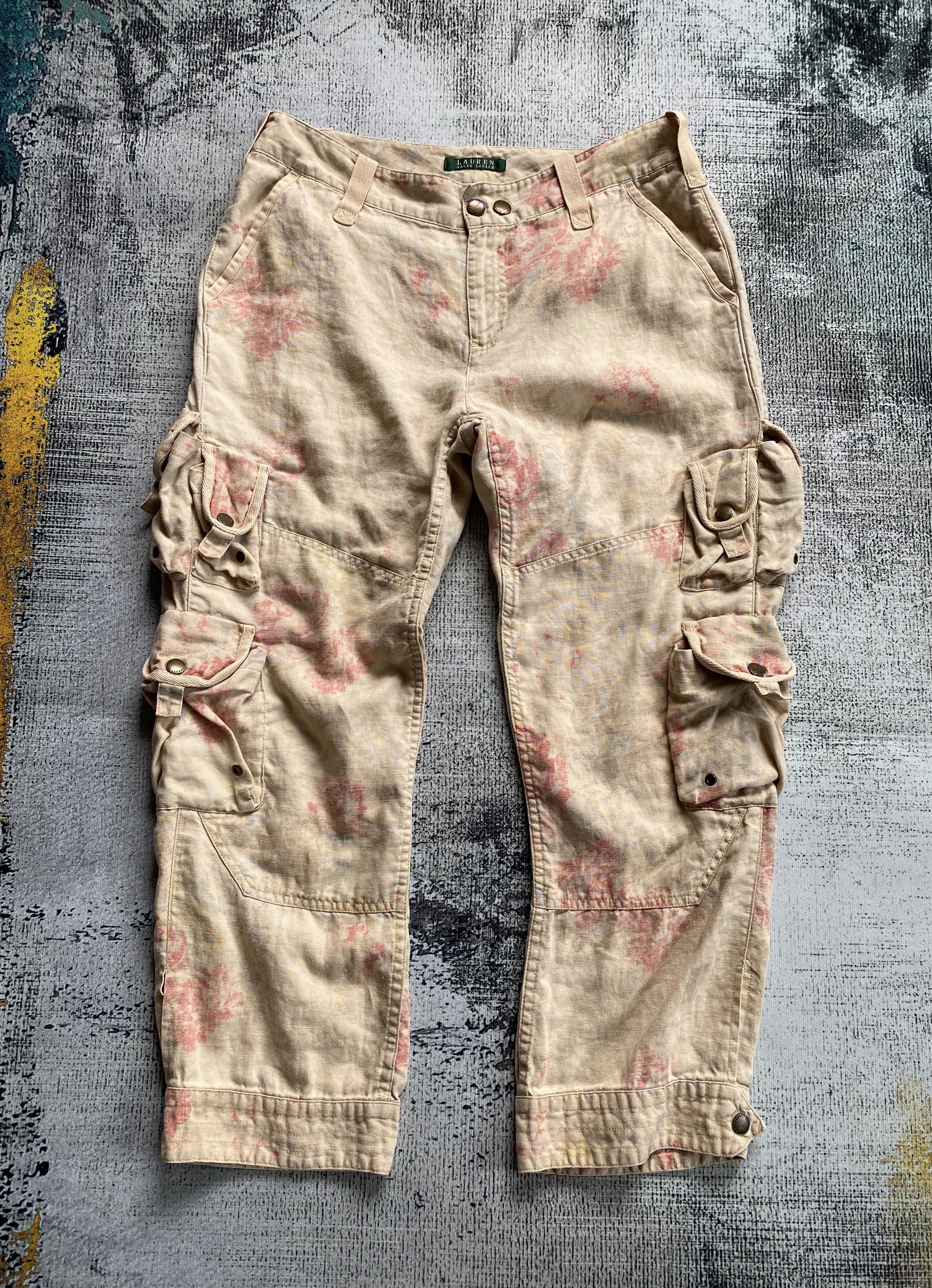 Ralph Lauren SICKS💥Vintage Lauren Ralph Lauren Linen Woman Cargo Pants Size 31" - 1 Thumbnail