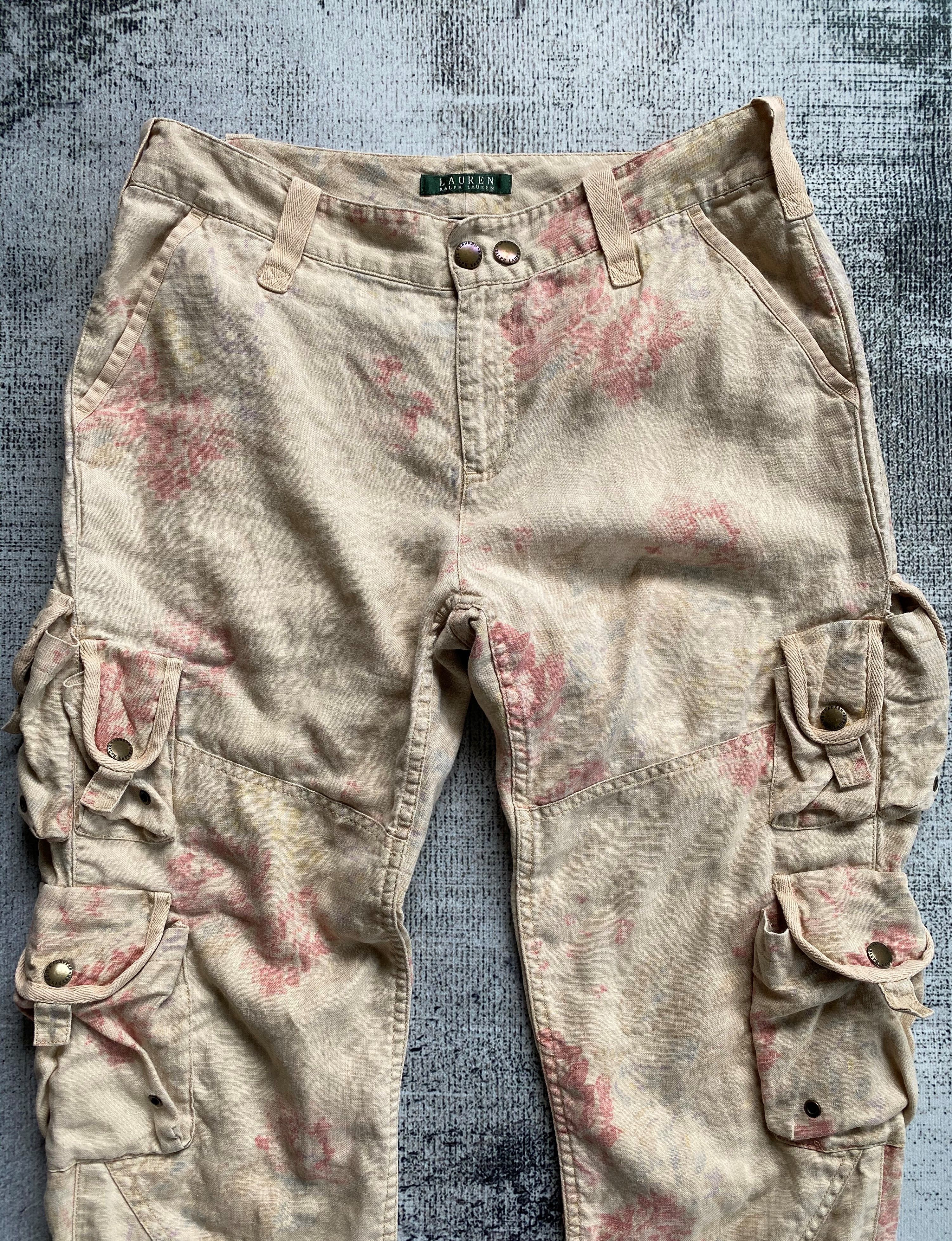 Ralph Lauren SICKS💥Vintage Lauren Ralph Lauren Linen Woman Cargo Pants Size 31" - 3 Thumbnail