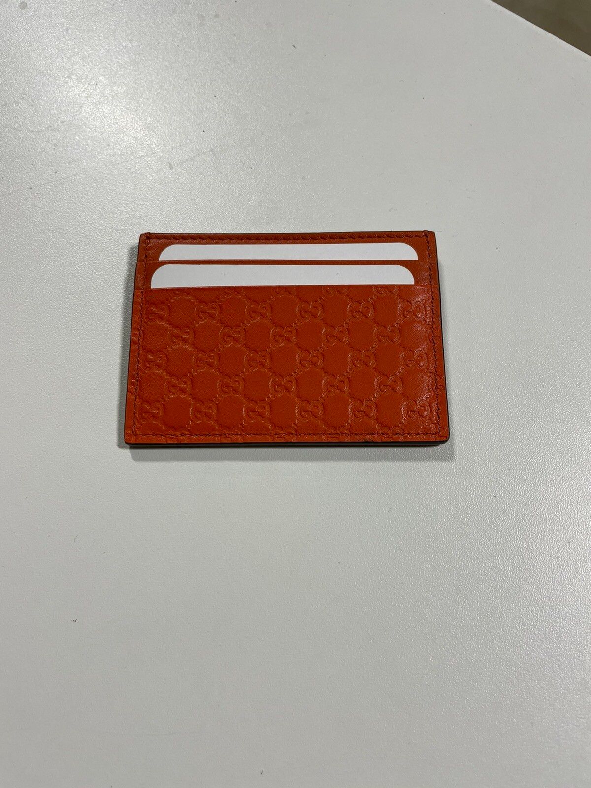 Pre-owned Gucci Gg Monogram Card Holder New In Orange