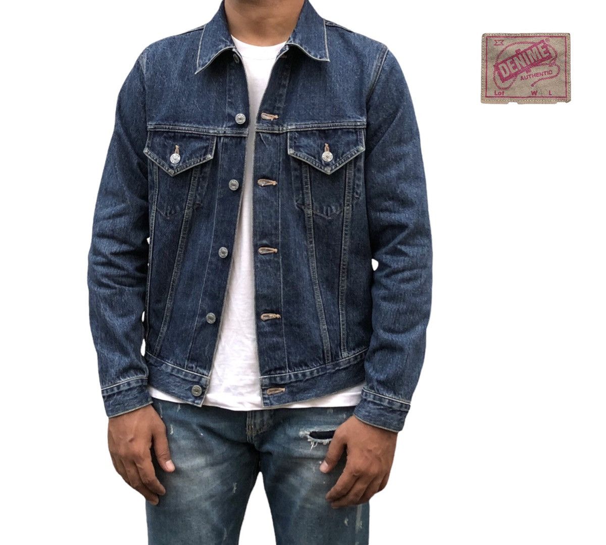 image of Denim Jacket x Denime Japanese Blue Jeans Denime Selvedge Trucker Jacket in Blue Denim (Size Medium