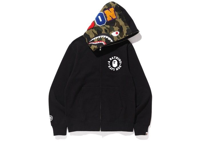 image of Bape x Big Sean Shark Full Zip Shark Hoodie Black Xl, Men's