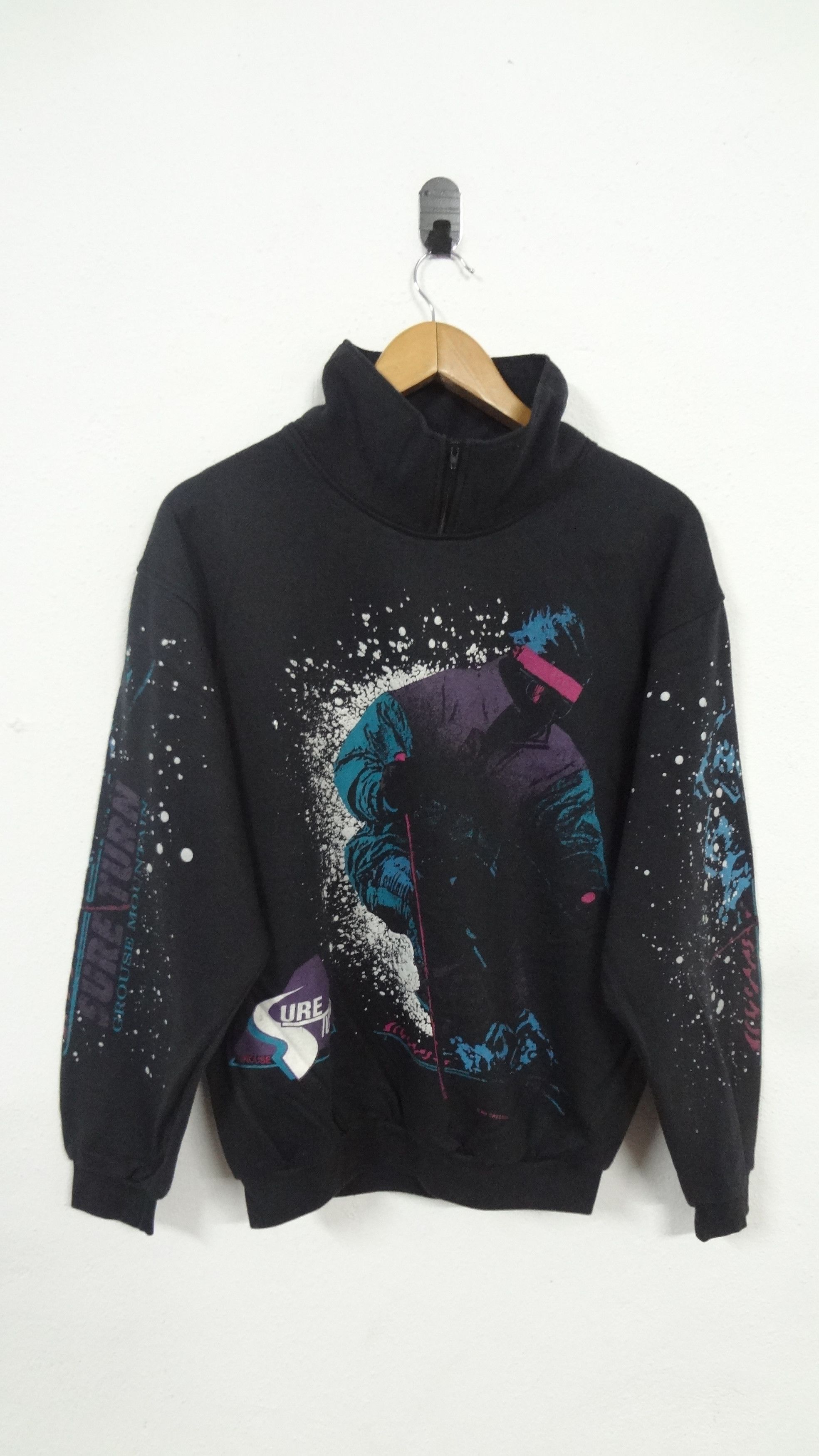 image of Vintage Sure Turn Grouse Mountain Nu Crest 93 Sweatshirt in Black, Men's (Size Large)