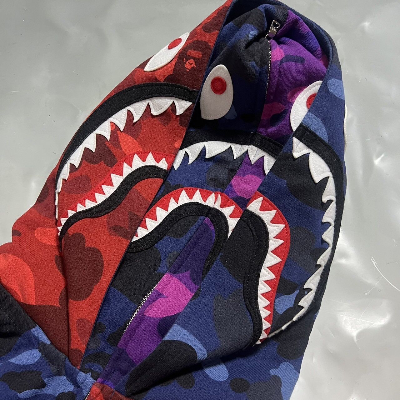 Bape Color Camo Crazy Shark Wide Full Zip Double Hoodie Size US XL / EU 56 / 4 - 2 Thumbnail