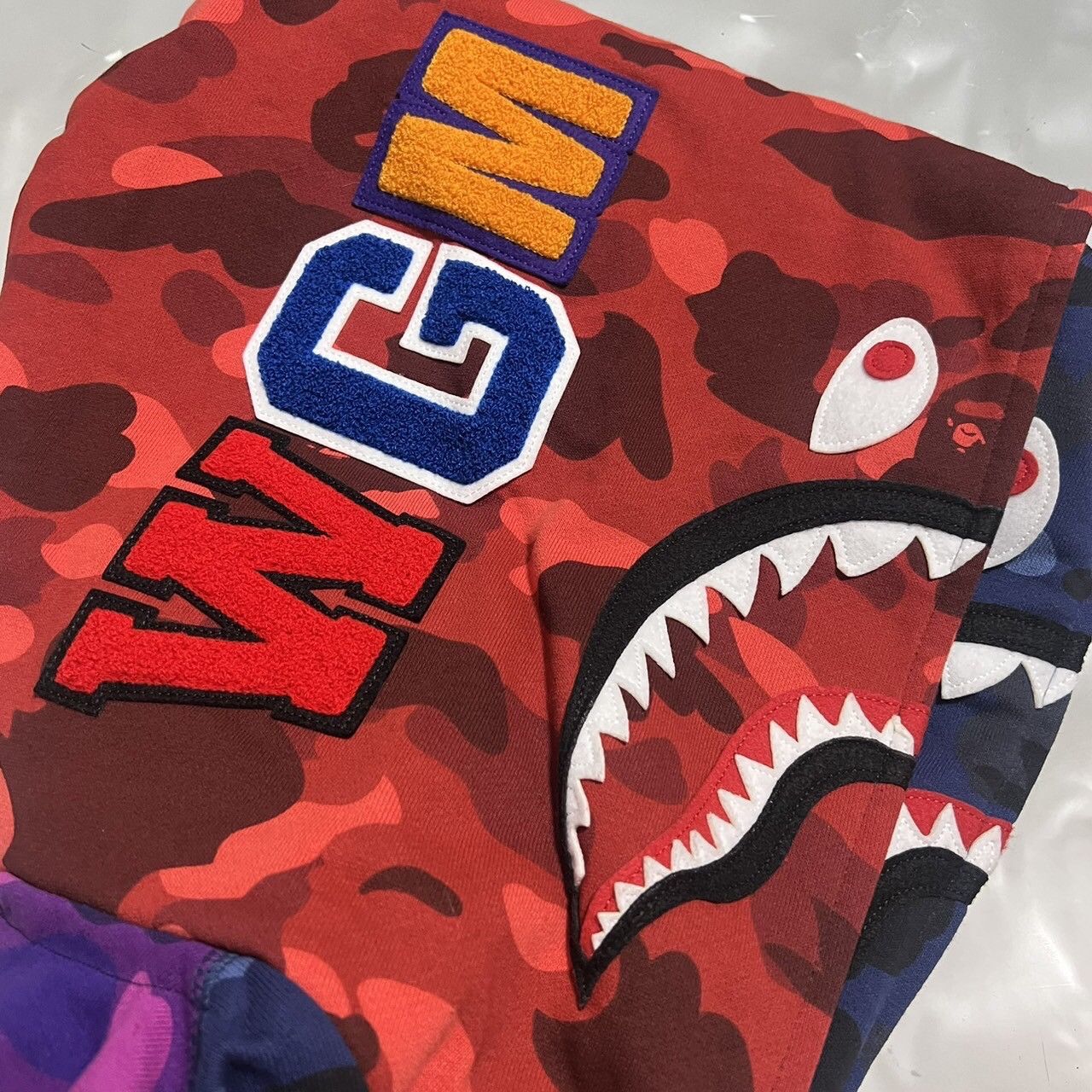 Bape Color Camo Crazy Shark Wide Full Zip Double Hoodie Size US XL / EU 56 / 4 - 3 Thumbnail