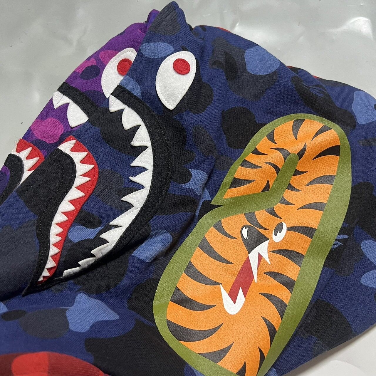 Bape Color Camo Crazy Shark Wide Full Zip Double Hoodie Size US XL / EU 56 / 4 - 4 Thumbnail