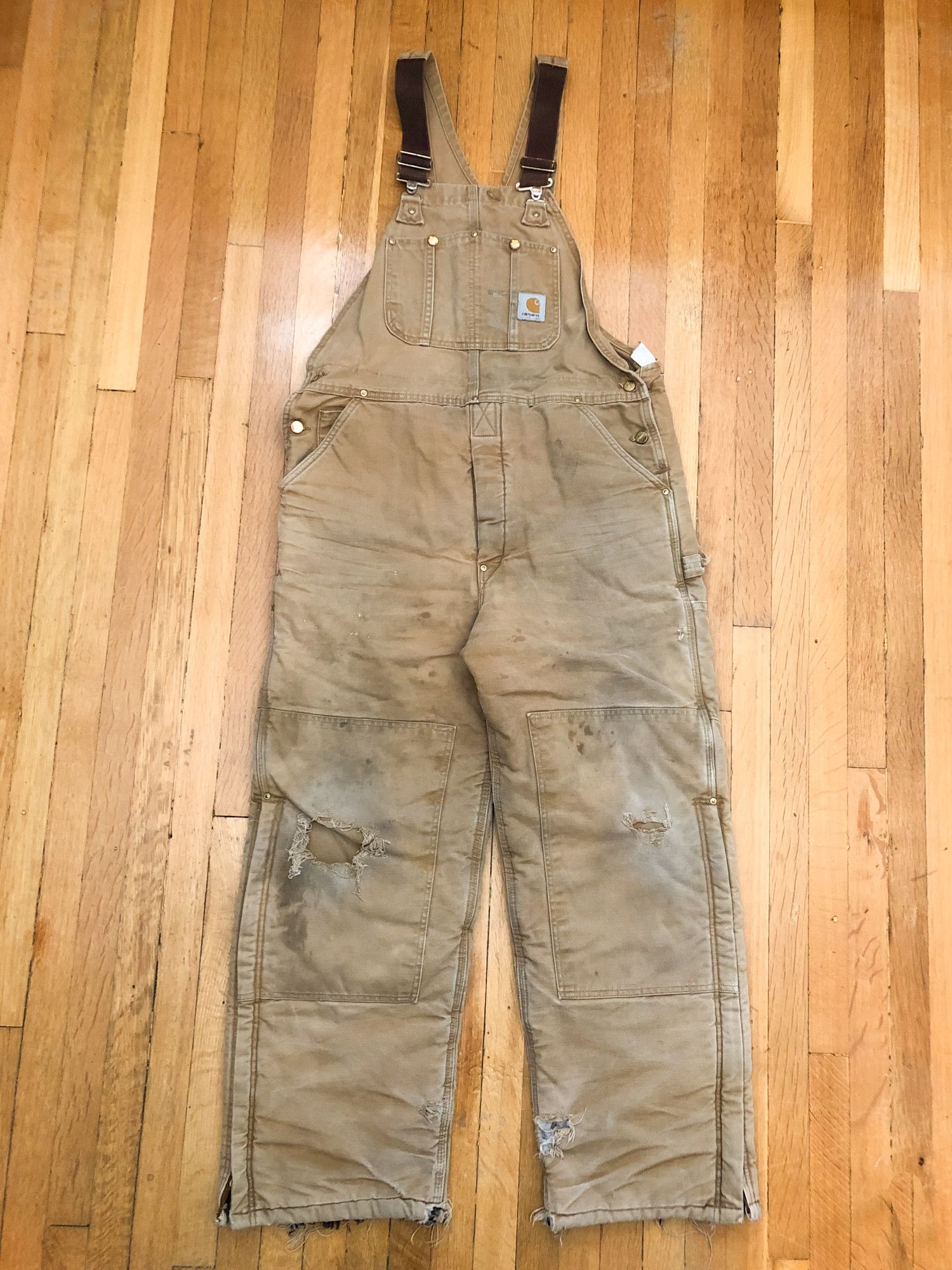 Carhartt × Vintage 90s Carhartt Tan Distressed Double Knee Overall Size US 36 / EU 52 - 1 Thumbnail