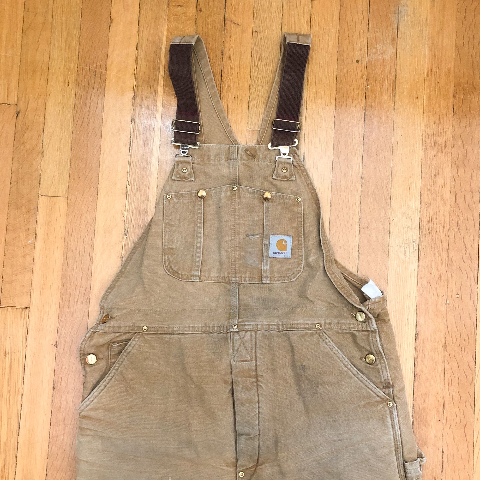 Carhartt × Vintage 90s Carhartt Tan Distressed Double Knee Overall Size US 36 / EU 52 - 4 Thumbnail