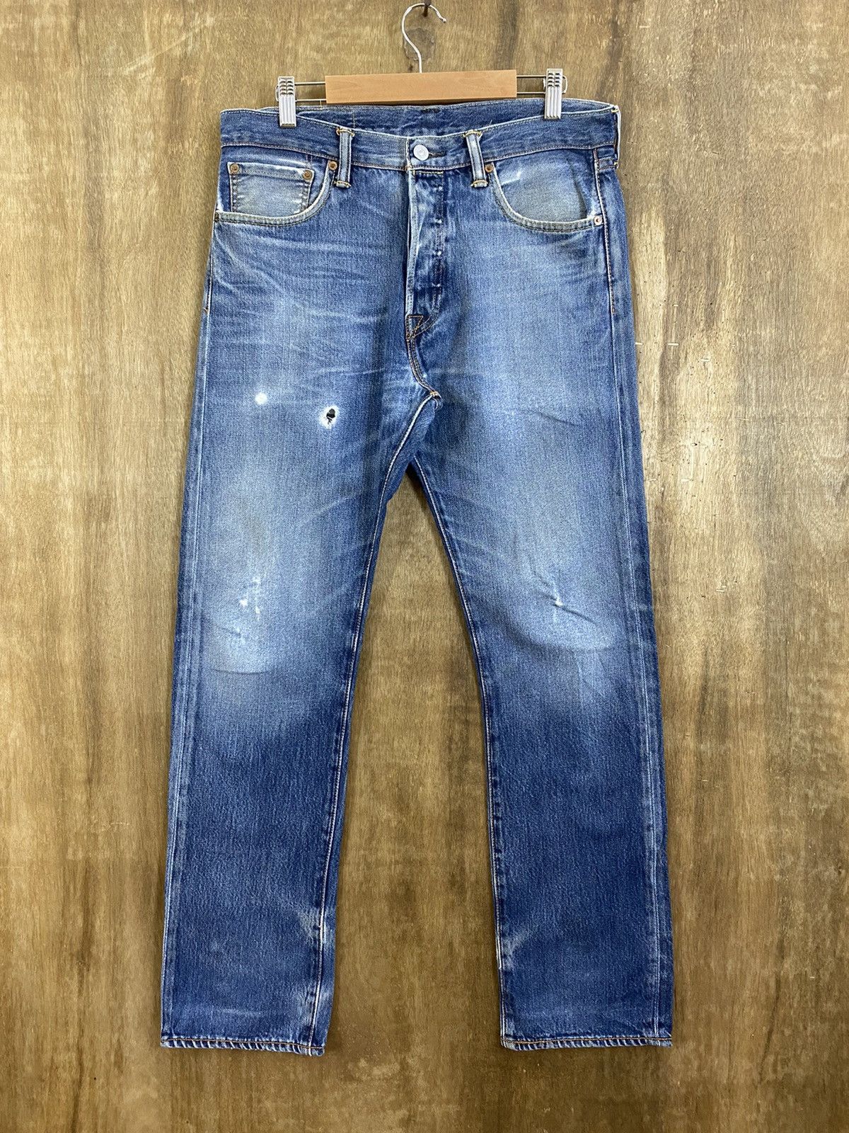 image of 501 Levi’S Blue Distressed Denim Pants B542, Men's (Size 32)