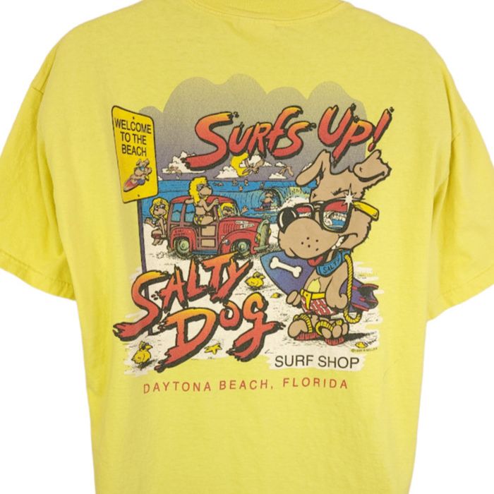 Hanes Salty Dog Surf Shop T Shirt Vintage 90s Surfs Up Surfer Daytona