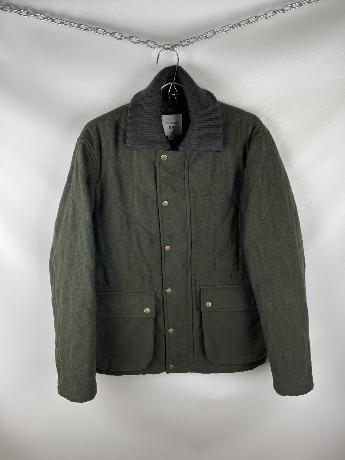 image of J W Anderson x Uniqlo J.w.anderson Wool Polyester Fleece Quilted Jacket in Khaki (Size Medium)