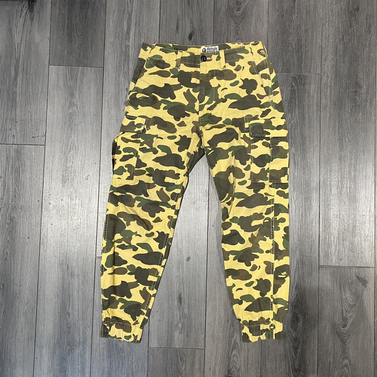 image of Bape Yellow Camo Cargo Jogger Pants Size M, Men's