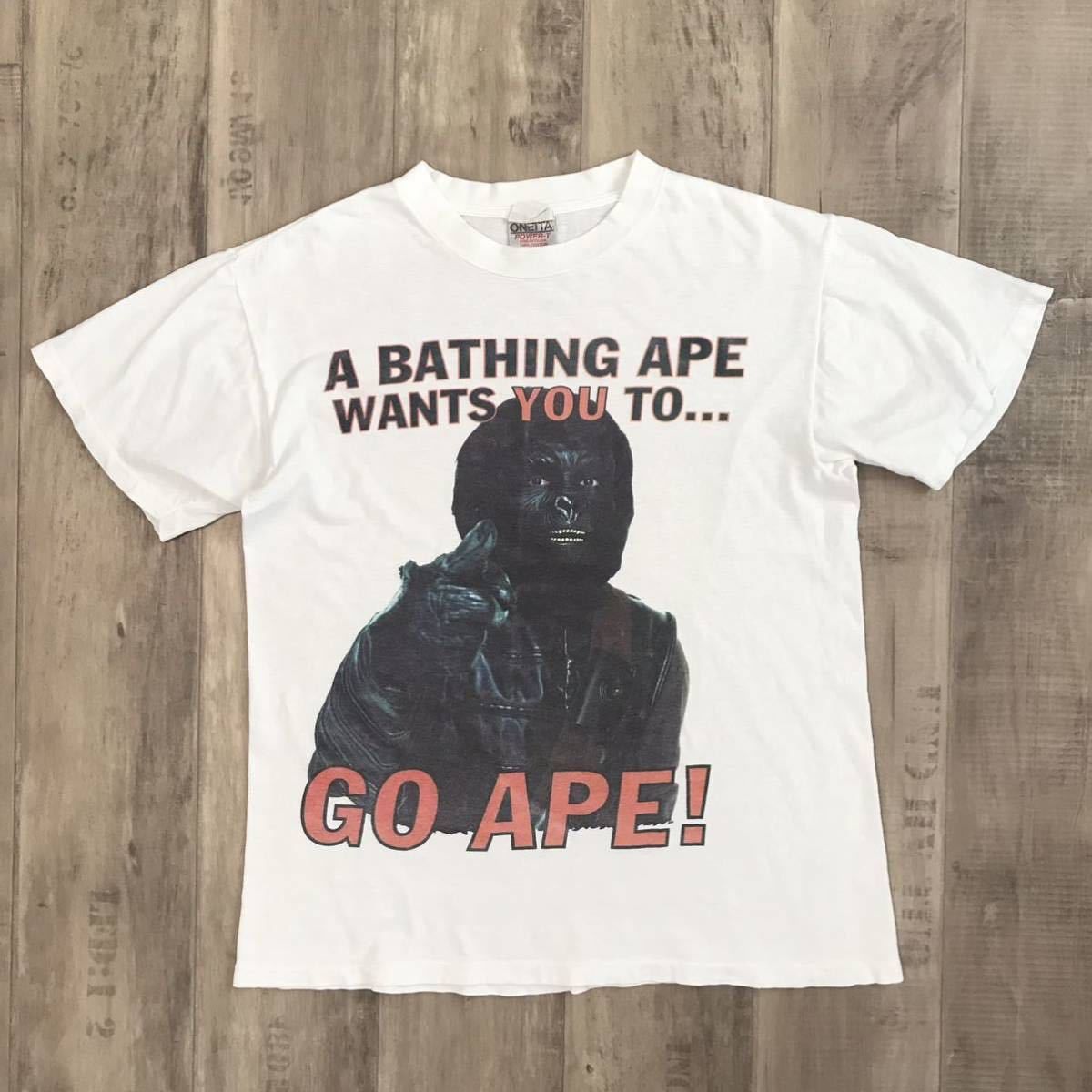 image of Vintage Oneita Planet Of The Apes Go Ape T-Shirt Nigo Bape in White, Men's (Size Medium)