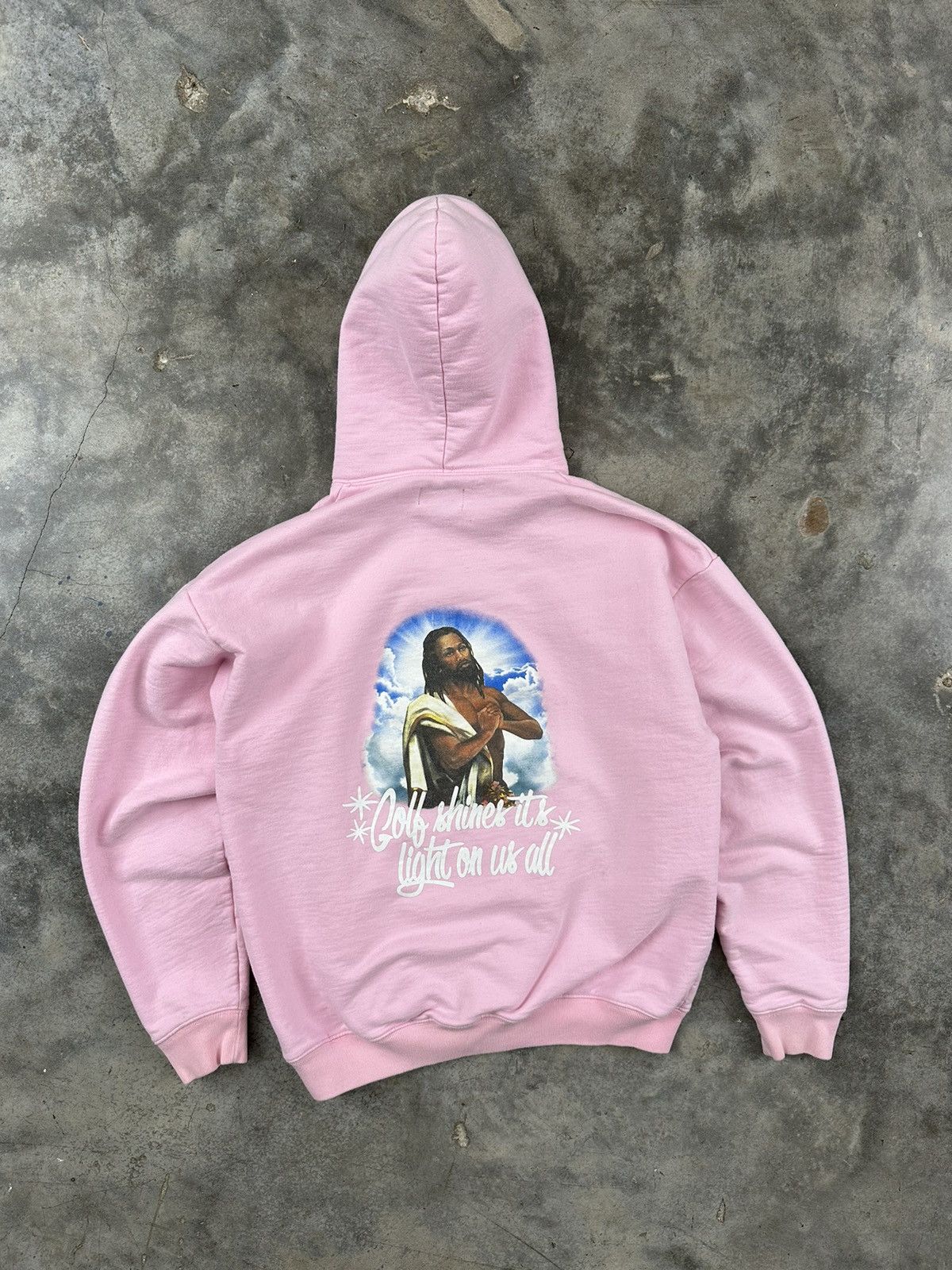 Pre-owned Golf Wang Pink Golf Black Jesus Christ Hoodie Sz. Medium