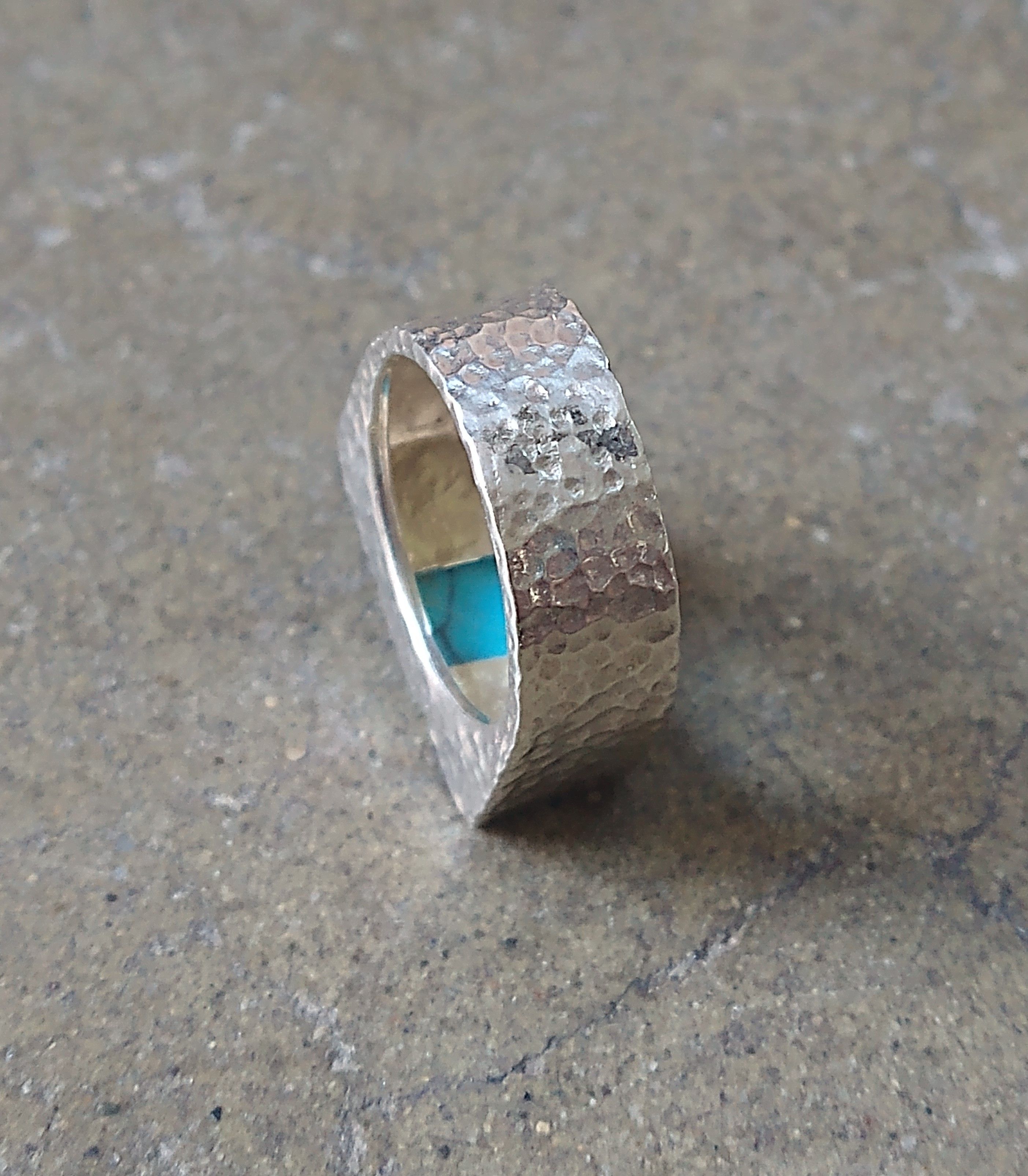 Jewelry Sterling Silver Ring Turquoise Size 7 Hammered Modern Size ONE SIZE - 5 Thumbnail