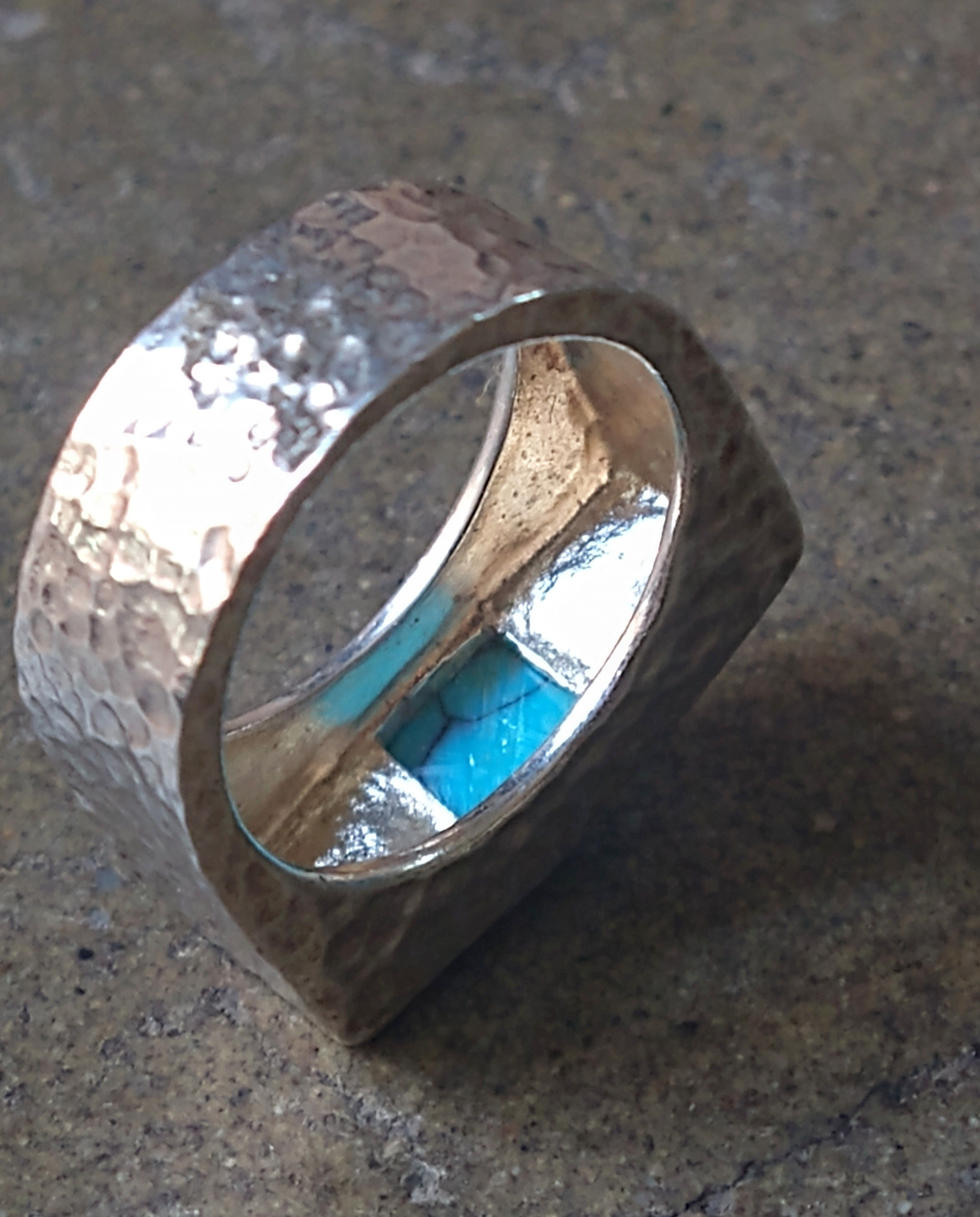 Jewelry Sterling Silver Ring Turquoise Size 7 Hammered Modern Size ONE SIZE - 7 Thumbnail