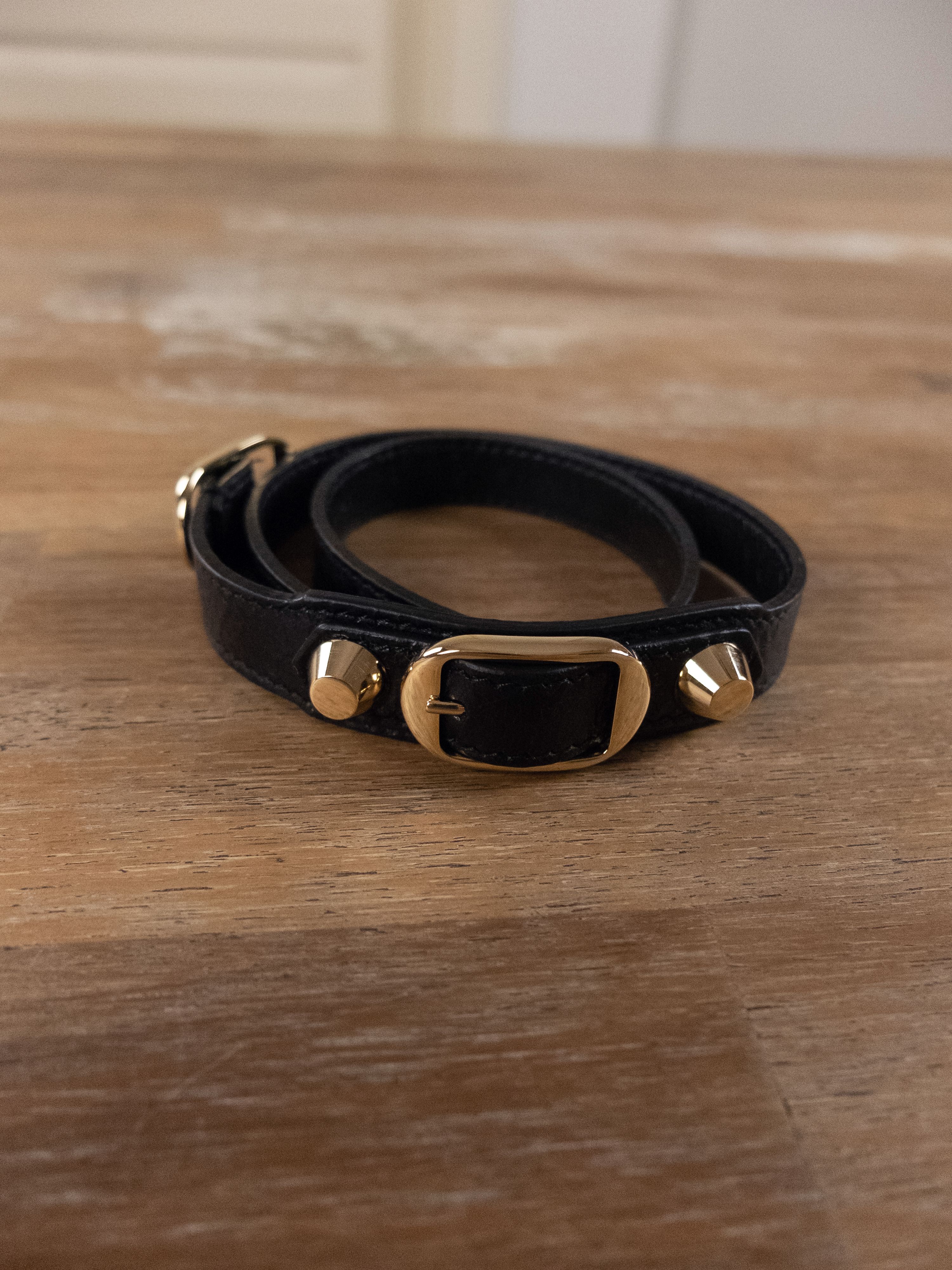 Pre-owned Balenciaga Arena Black Leather Studded Wrap Bracelet Medium