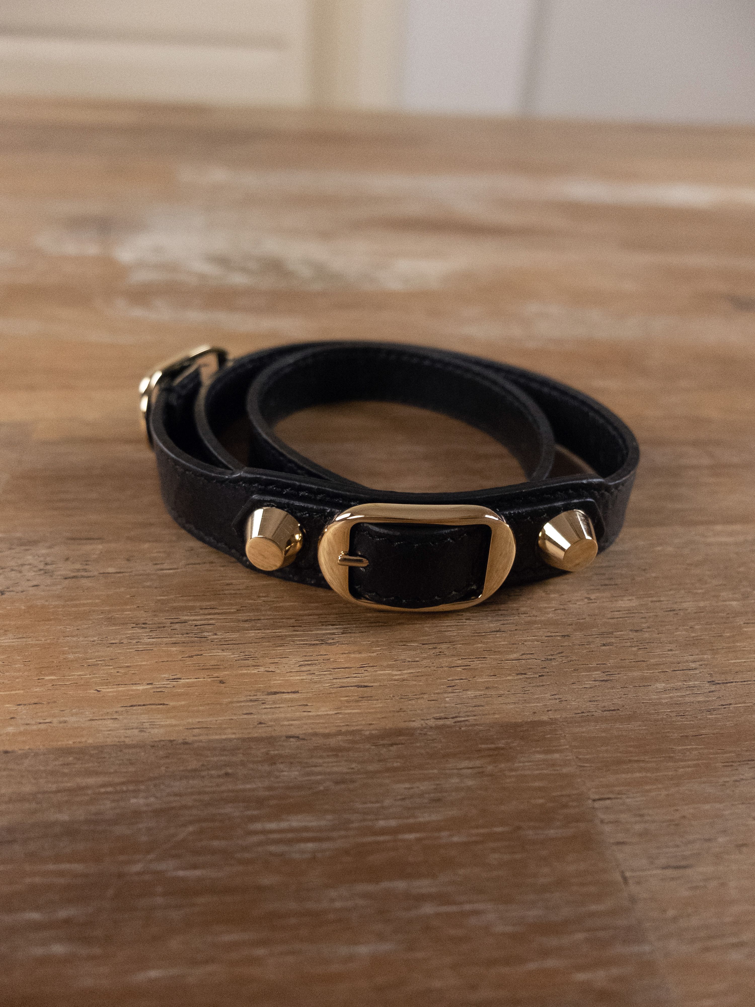 image of Balenciaga Arena Black Leather Studded Wrap Bracelet Medium, Men's