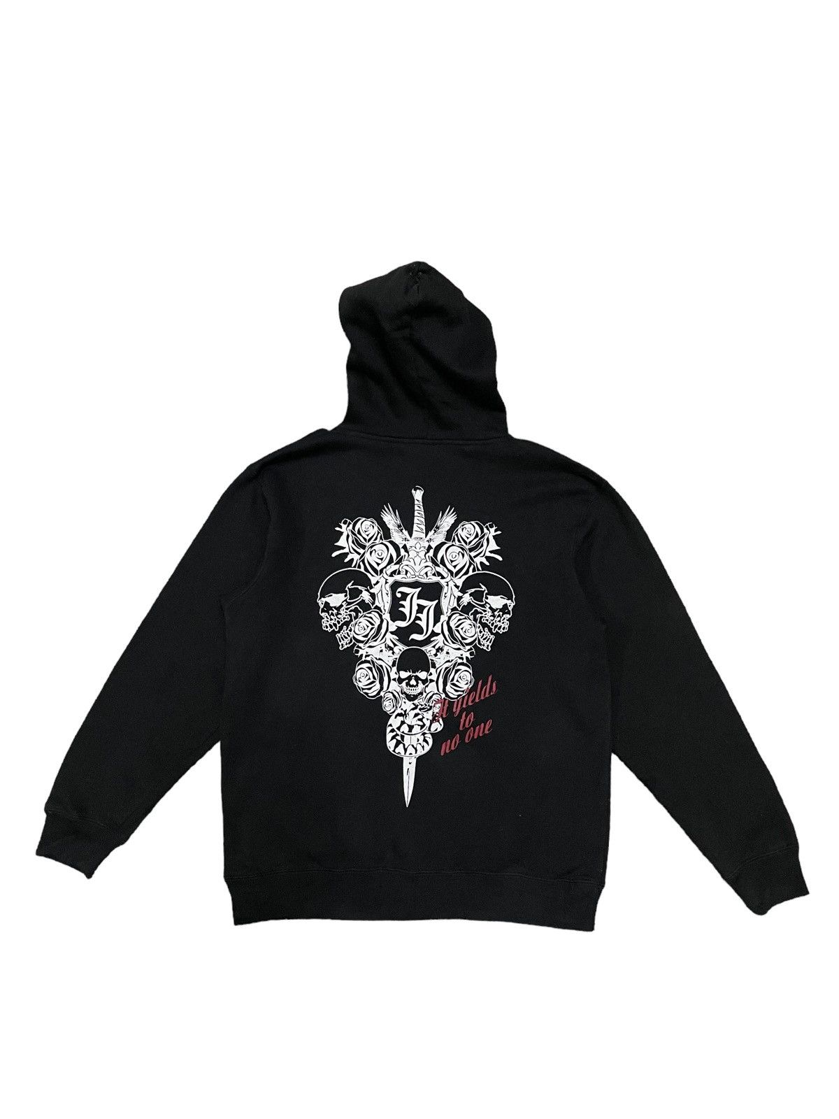 image of Vintage Japan Bullet Noise Big Print Skull Punk Hoodie in Black, Men's (Size Medium)