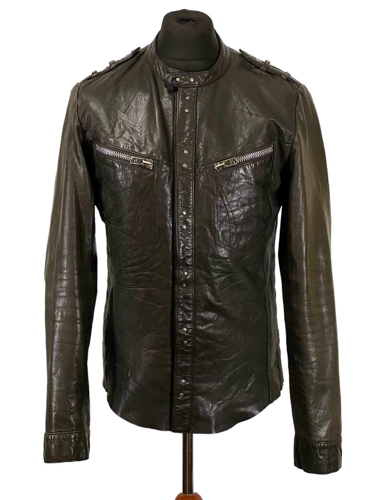 image of Allsaints Rebell Brown Leather Jacket Size Large, Men's