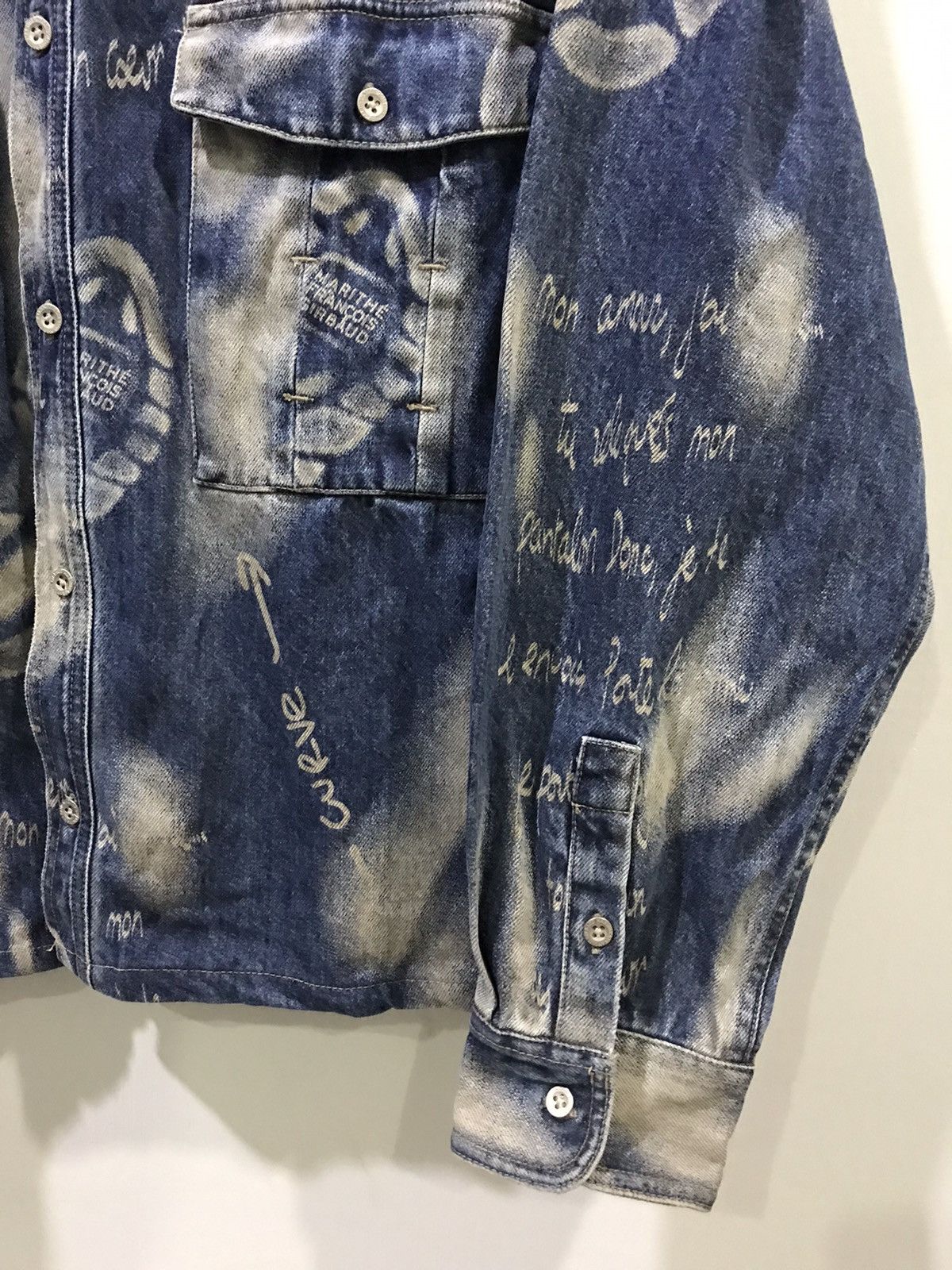 Designer × Marithe + Francois Girbaud MARITHE FRANCOIS GIRBAUD Full Stamp Boot Poem Denim Jacket Size US XL / EU 56 / 4 - 5 Thumbnail