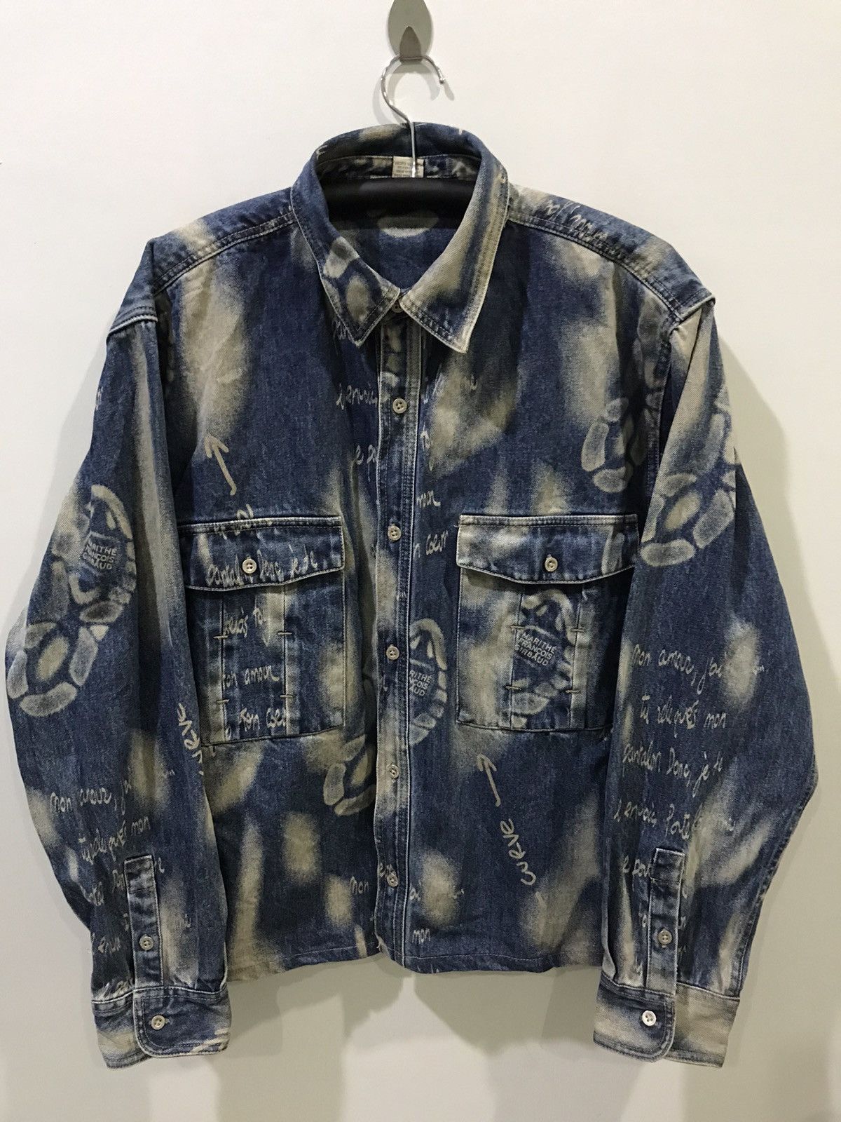 Designer × Marithe + Francois Girbaud MARITHE FRANCOIS GIRBAUD Full Stamp Boot Poem Denim Jacket Size US XL / EU 56 / 4 - 1 Thumbnail