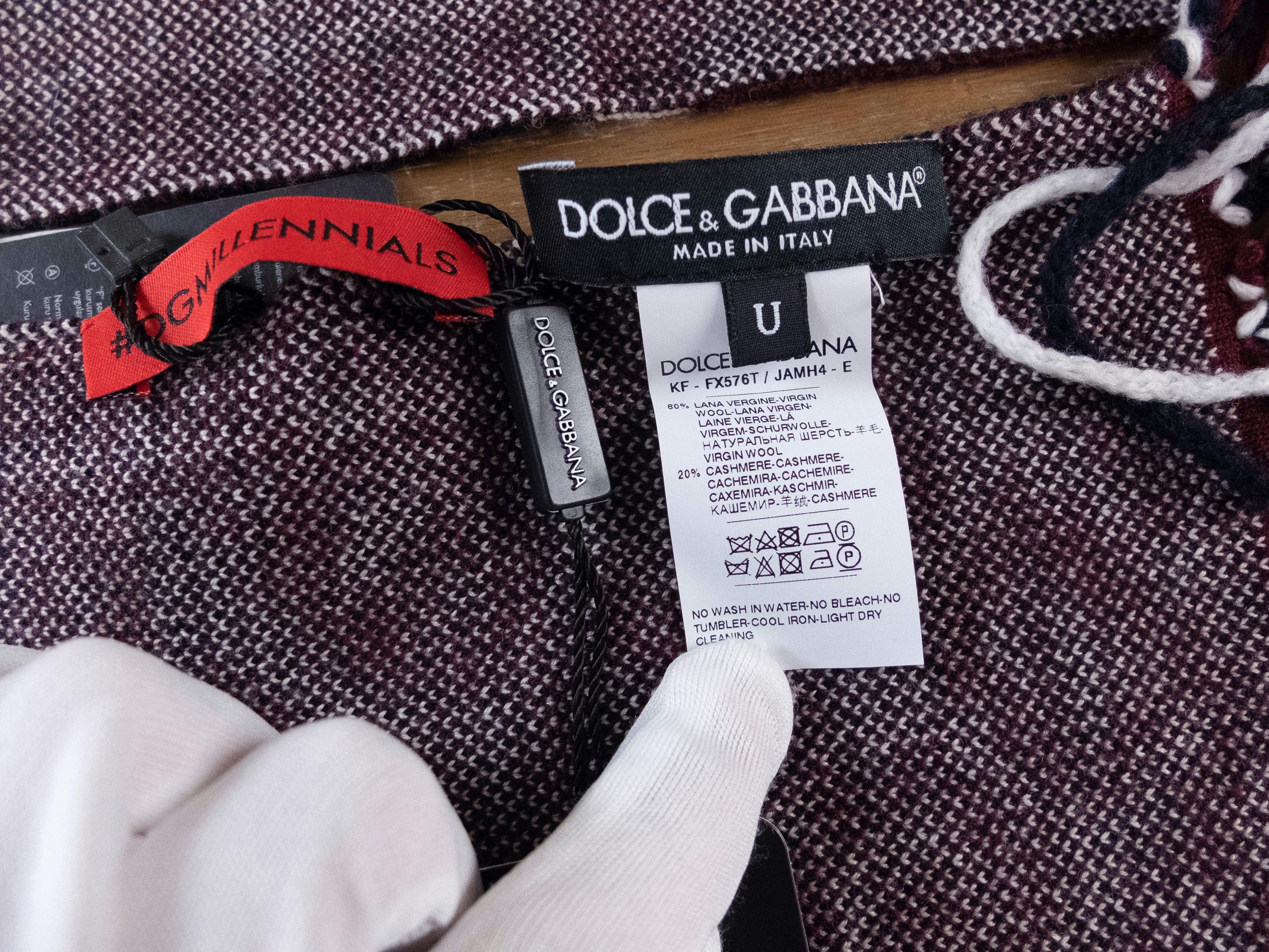 Dolce & Gabbana $595 DOLCE & GABBANA black red DG Star wool cashmere scarf Size ONE SIZE - 6 Thumbnail