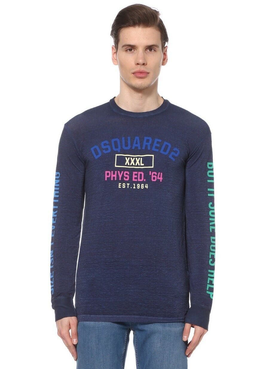 Dsquared2 DSQUARED2 long-sleeve navy blue linen t-shirt authentic XL Size US XL / EU 56 / 4 - 1 Thumbnail