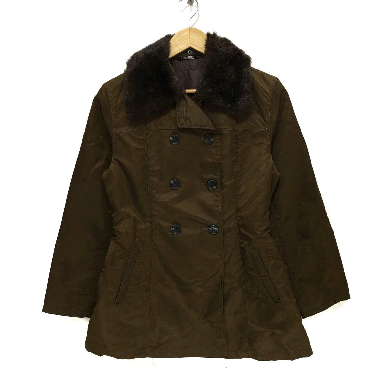 Vtg COMME CA DU MODE Faux Fur Peacoat Jacket Coat Parka