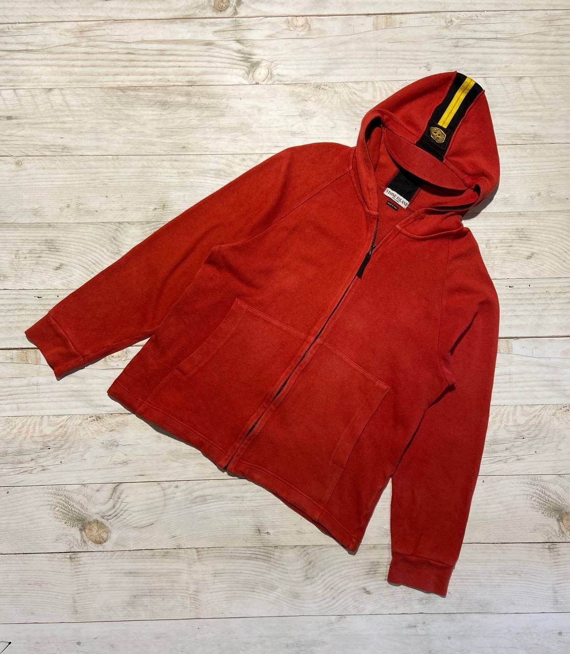 image of Massimo Osti x Stone Island Vintage Stone Island 2004 Full Zip Jumper Hoodie Patch Y2K in Red (Size