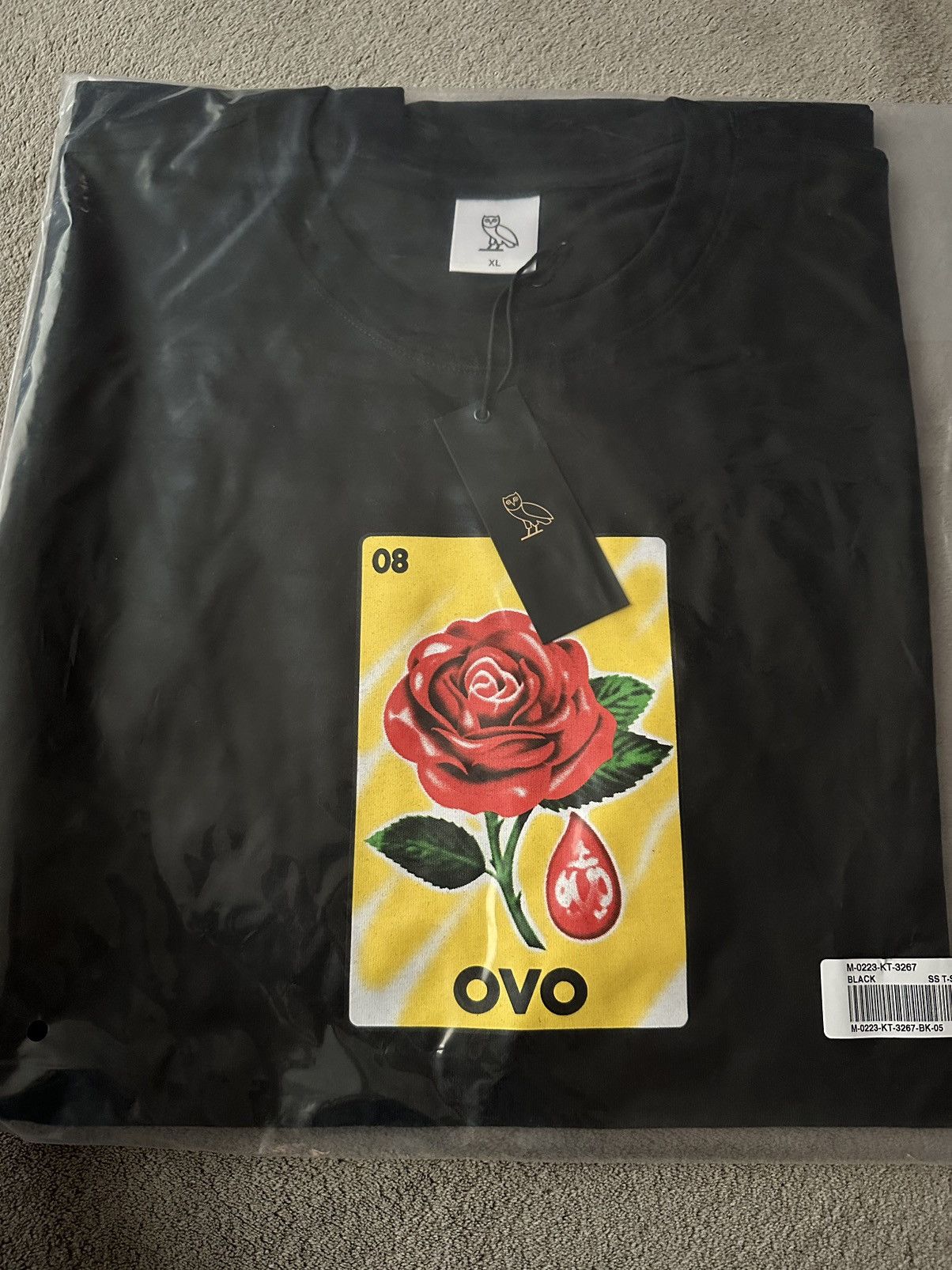 image of Drake x Octobers Very Own Ovo T-Shirt Clb Sandra's Rose Tee in Black, Men's (Size XL)