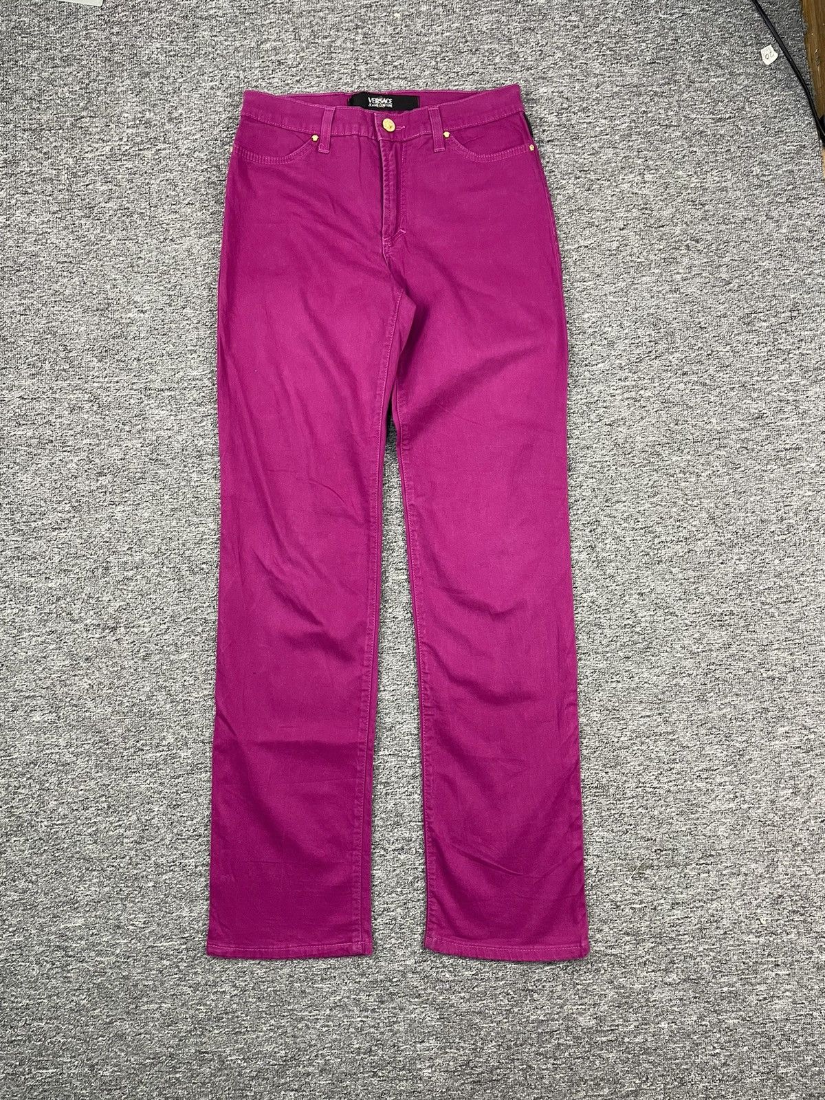 image of Archival Clothing x Versace Jeans Couture Ankle Pants Stretch Medusa Head in Magenta, Women's (Size