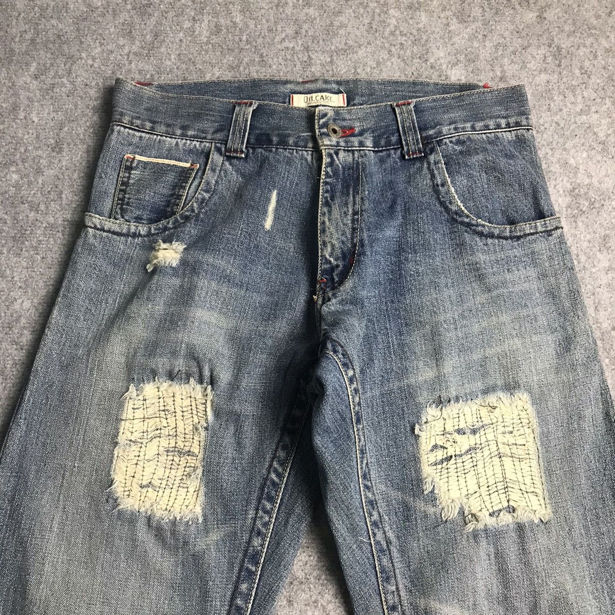 Japanese Brand RIPPED DISTRESSED🔥OILCAKE REDLINE DENIM PANTS Size US 32 / EU 48 - 3 Thumbnail