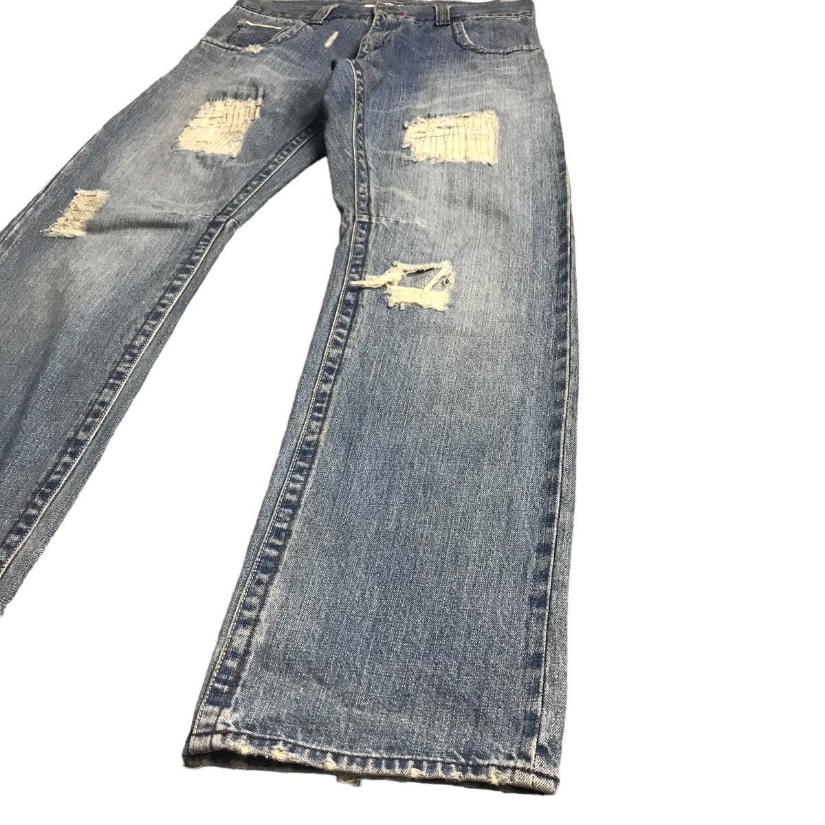 Japanese Brand RIPPED DISTRESSED🔥OILCAKE REDLINE DENIM PANTS Size US 32 / EU 48 - 2 Thumbnail