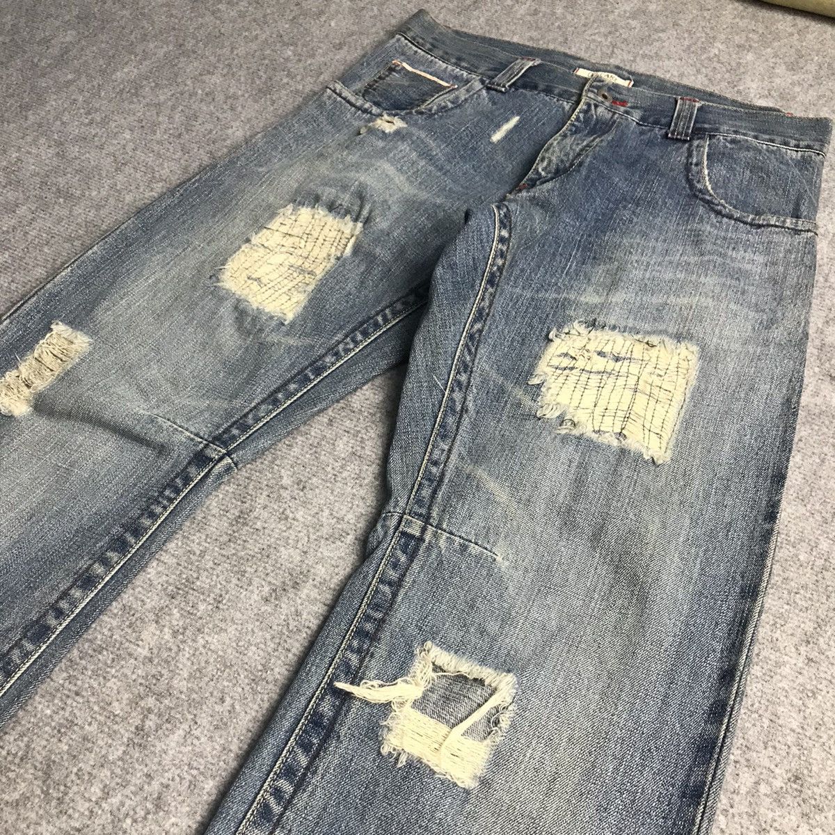 Japanese Brand RIPPED DISTRESSED🔥OILCAKE REDLINE DENIM PANTS Size US 32 / EU 48 - 6 Thumbnail